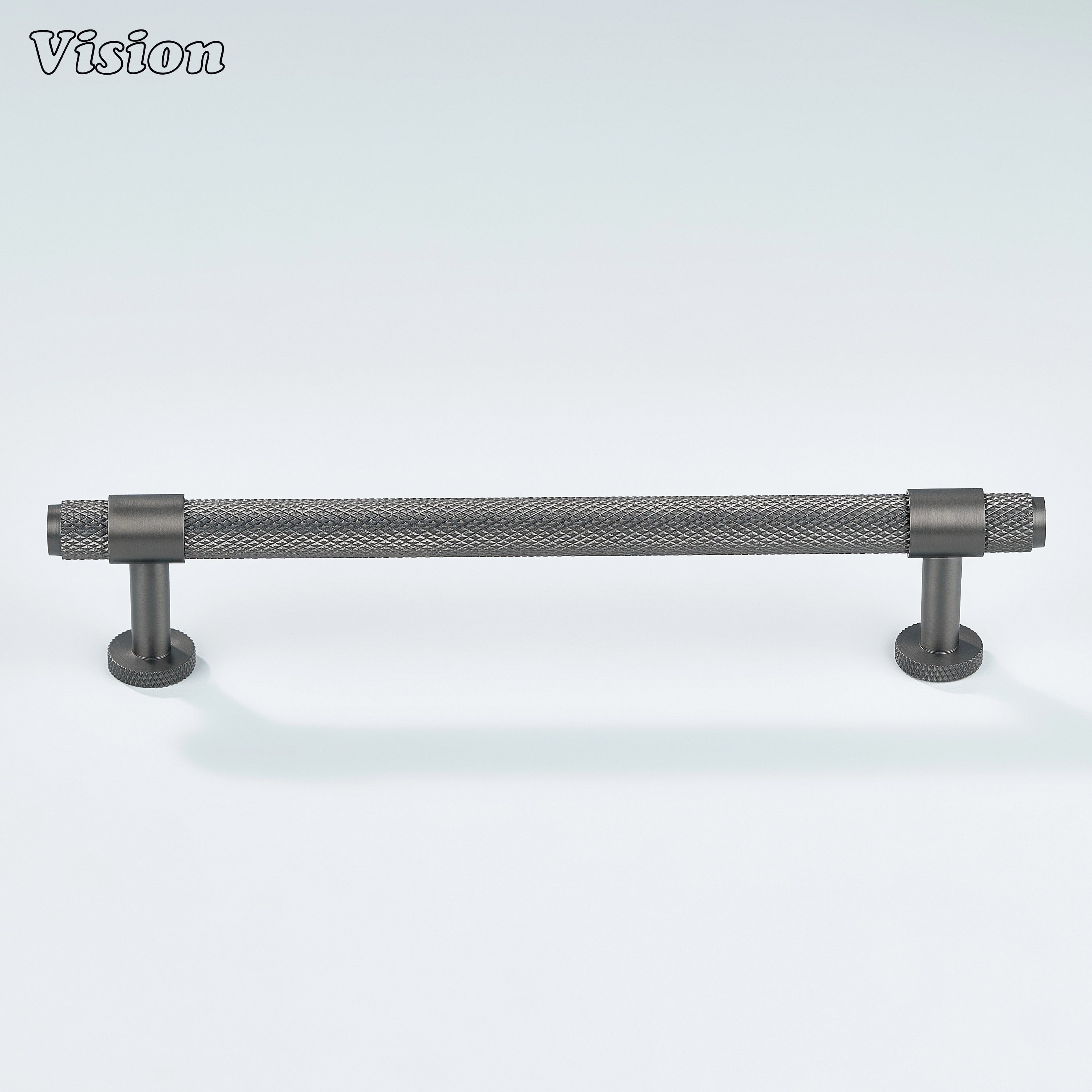 Modern gunmetal Azure knurled ringed handle used for cupboards