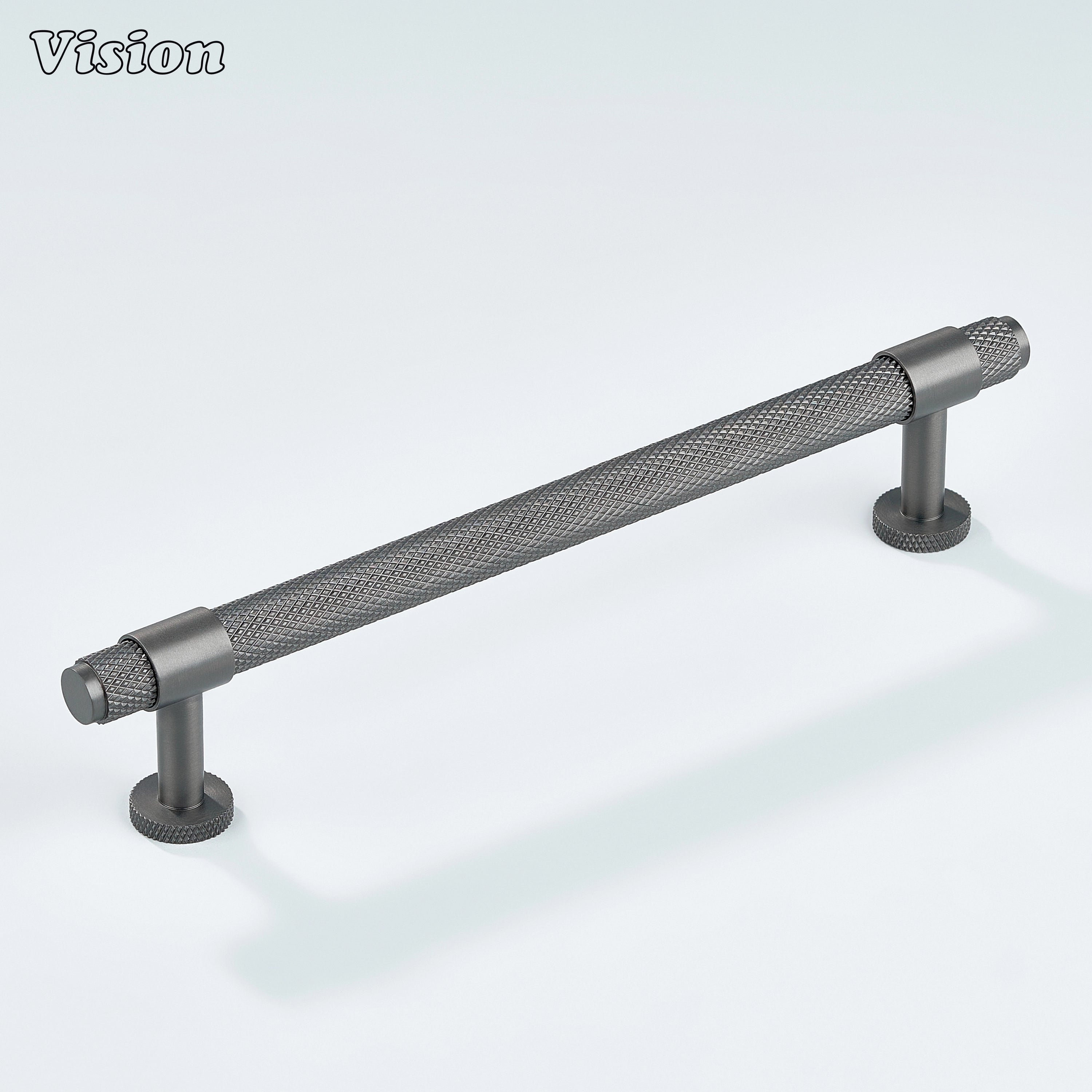 Modern gunmetal Azure knurled ringed handle used for closet doors