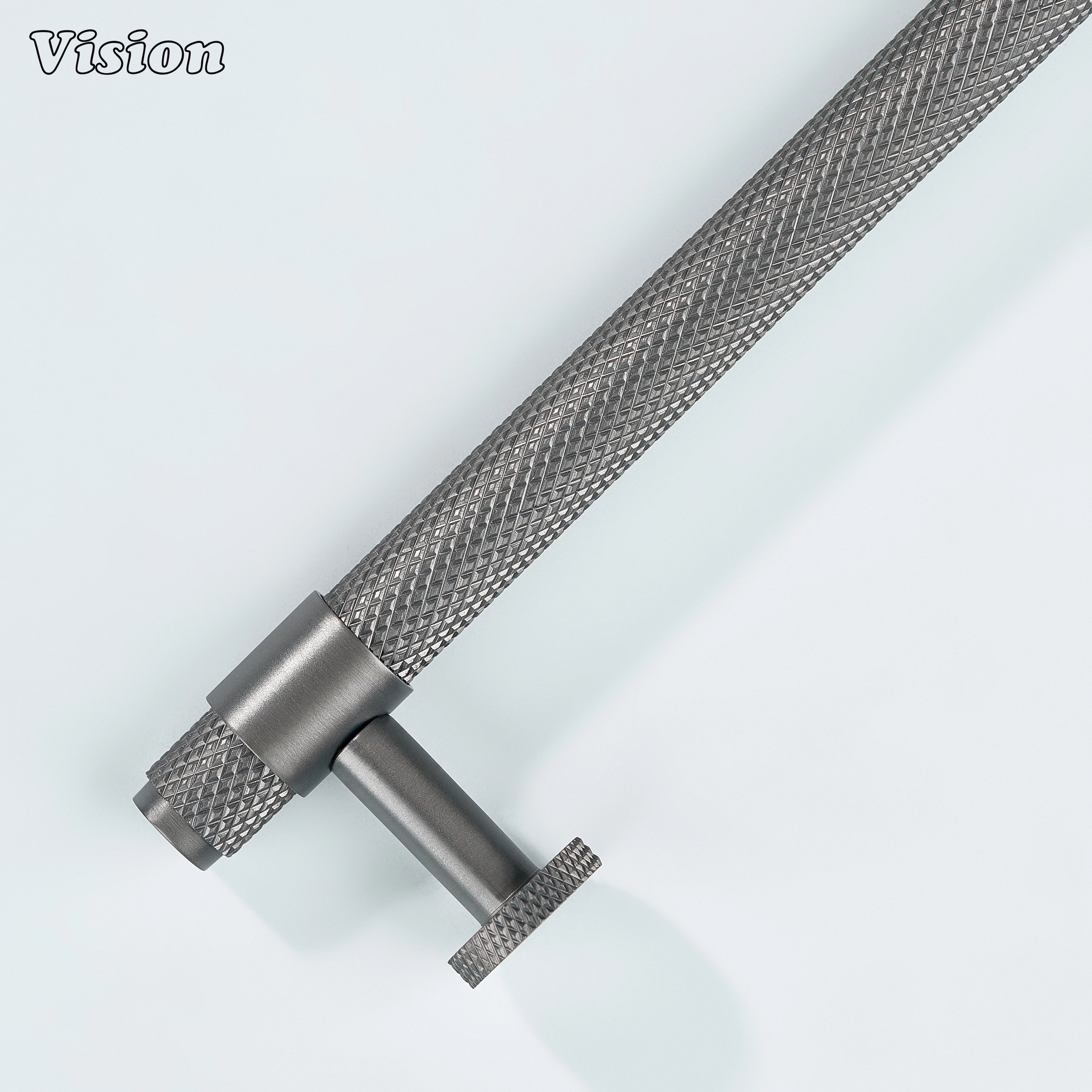 Modern gunmetal Azure knurled ringed handle used for furniture drawers