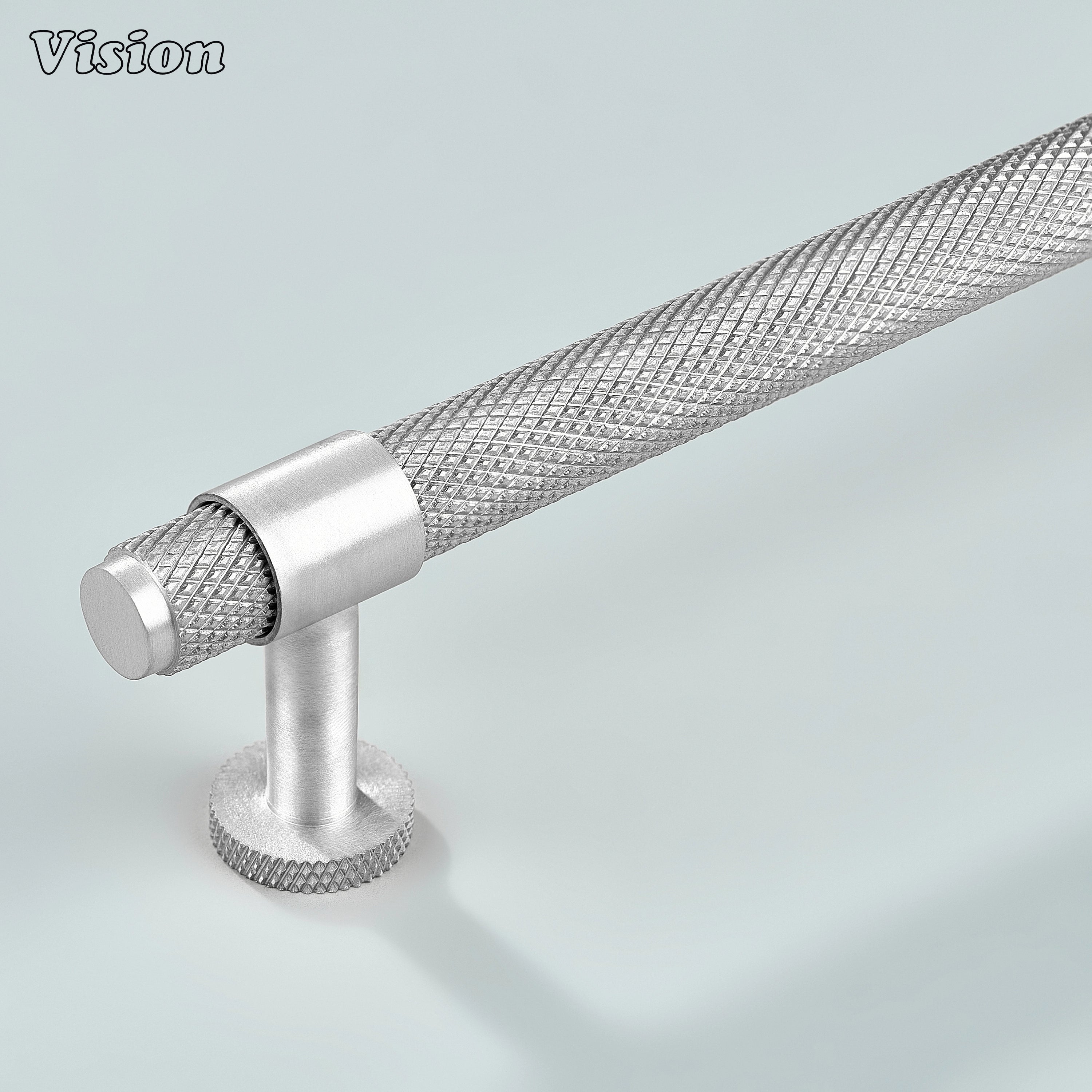 Modern silver Azure knurled ringed handle used for kitchen cabinets