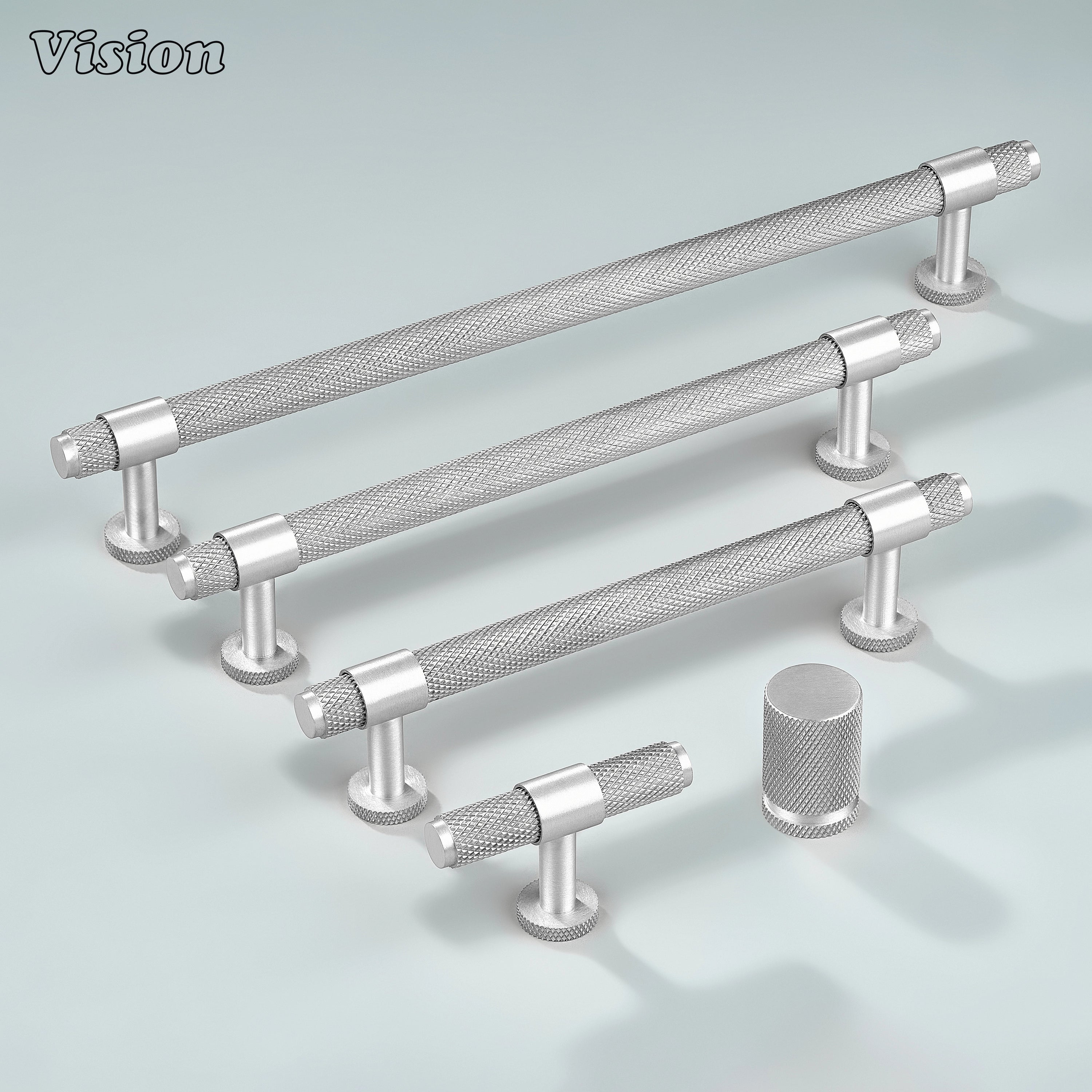 Modern silver Azure knurled ringed handle used for wardrobe doors