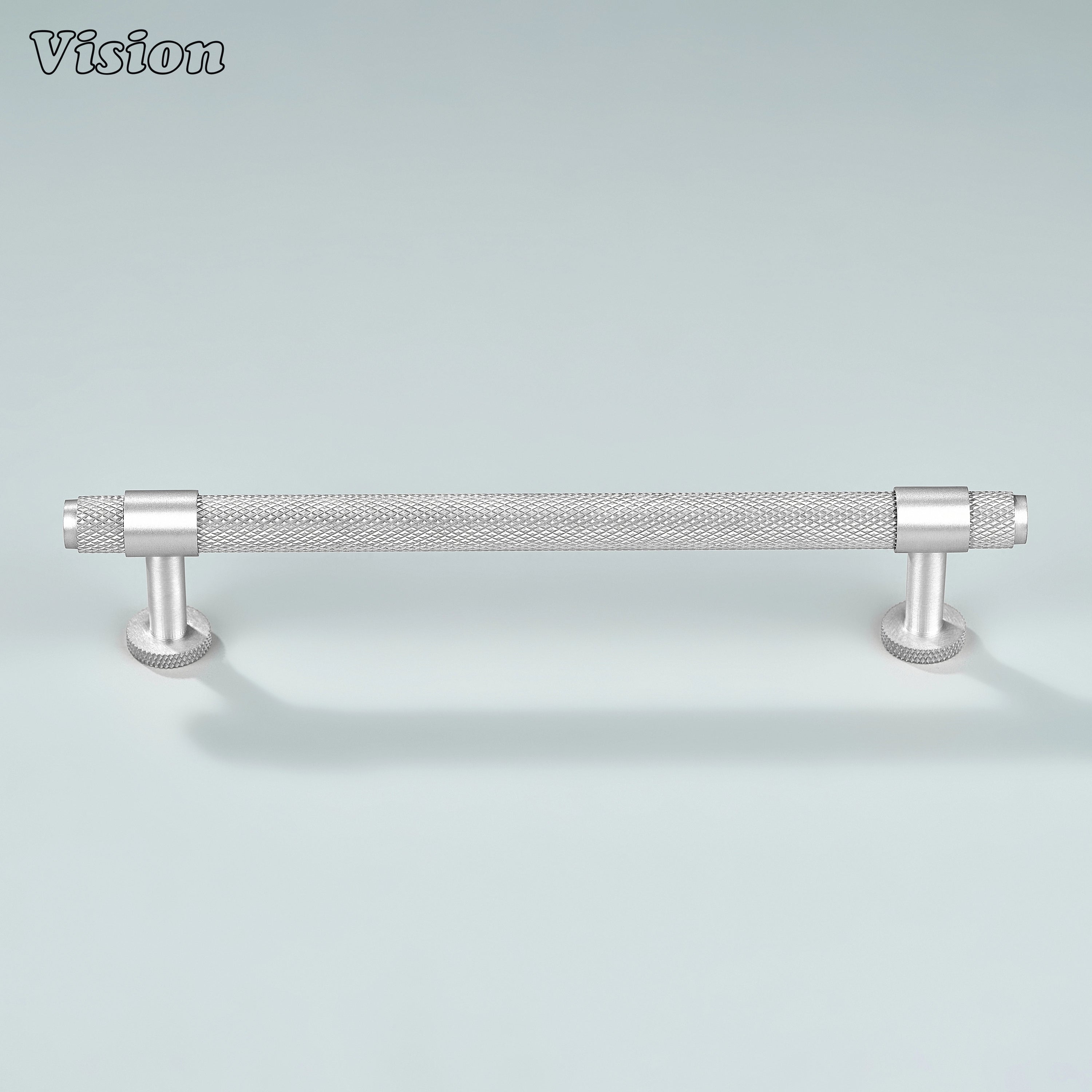 Modern silver Azure knurled ringed handle used for cupboards