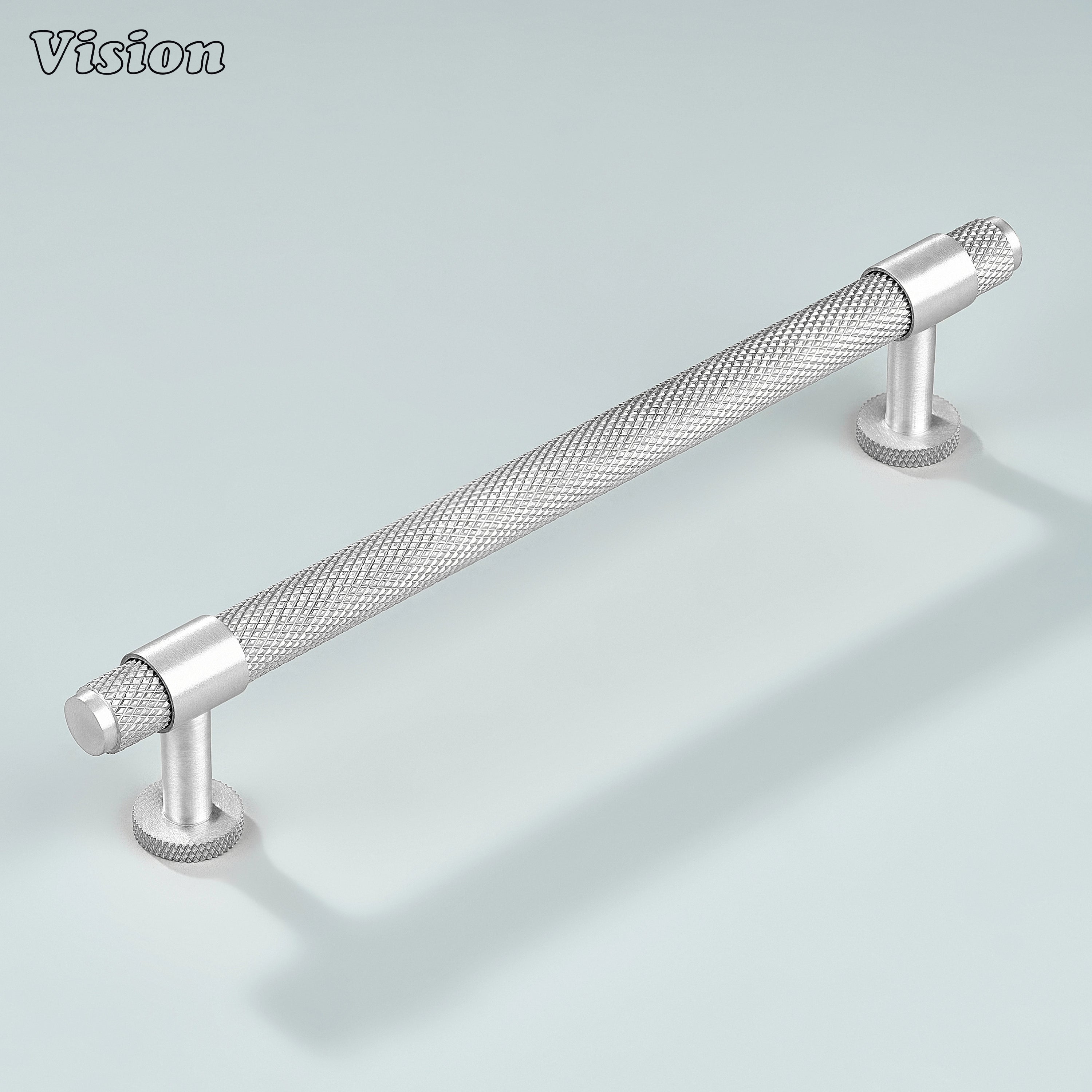 Modern silver Azure knurled ringed handle used for closet doors
