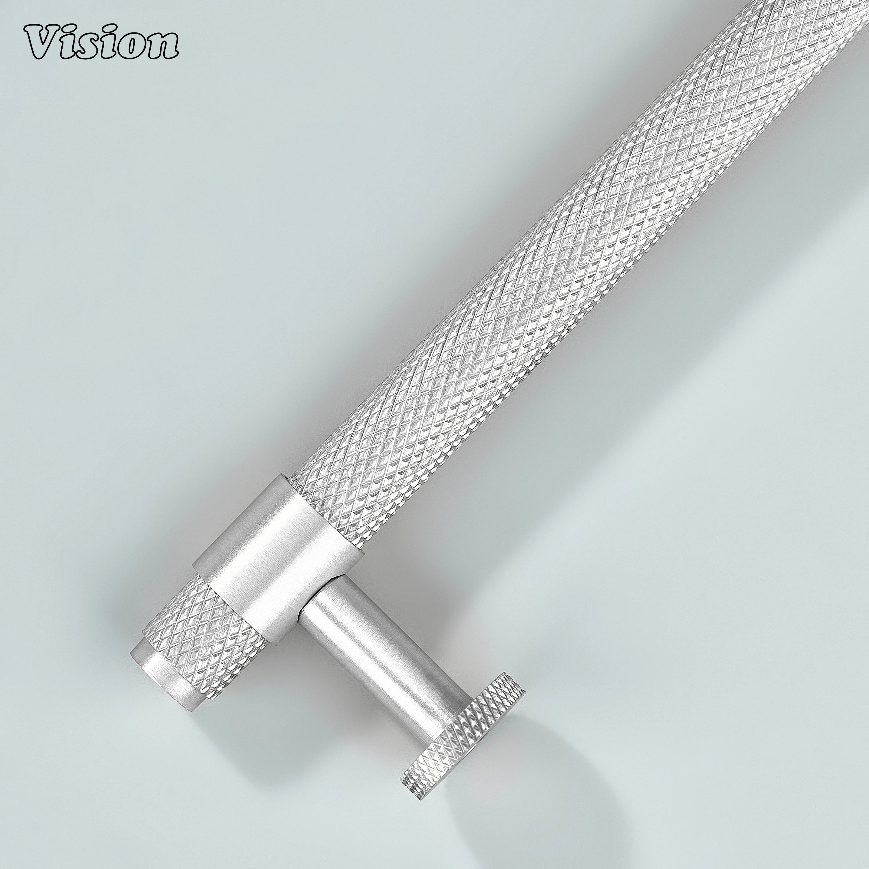 Modern silver Azure knurled ringed handle used for furniture drawers