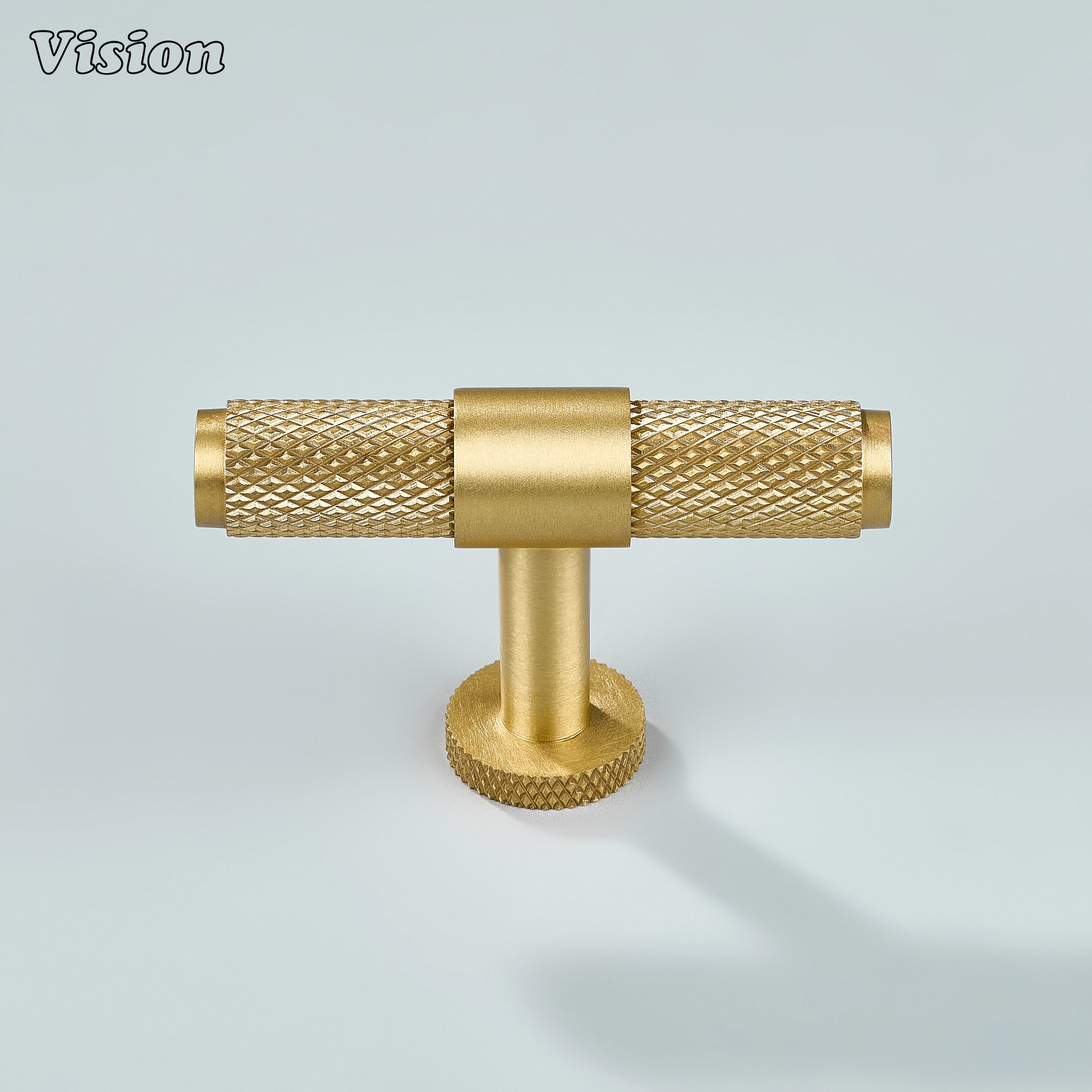 Gold Azure T-knob with brass body used for wardrobes.