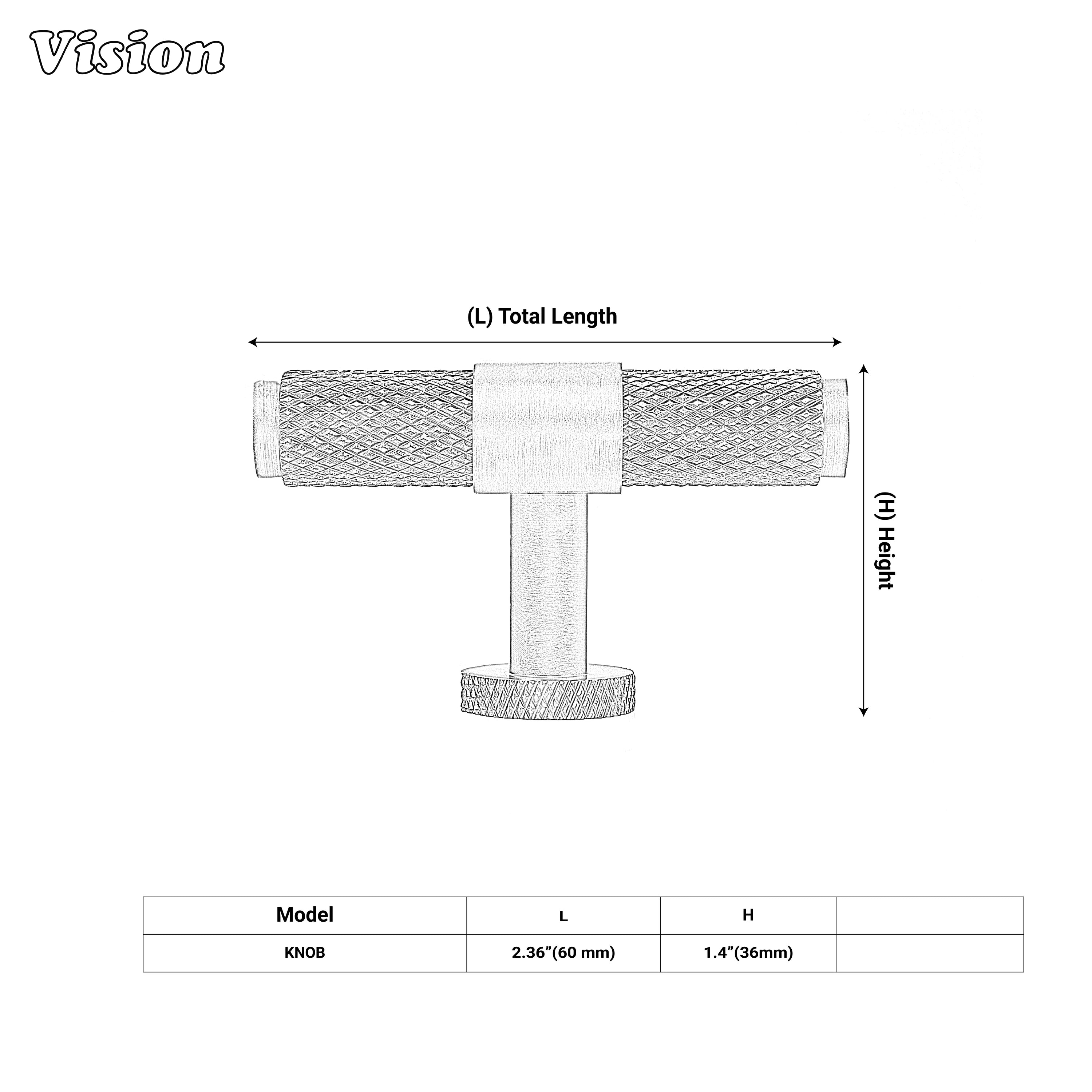 Stylish gold brass T-knob for furniture drawers.