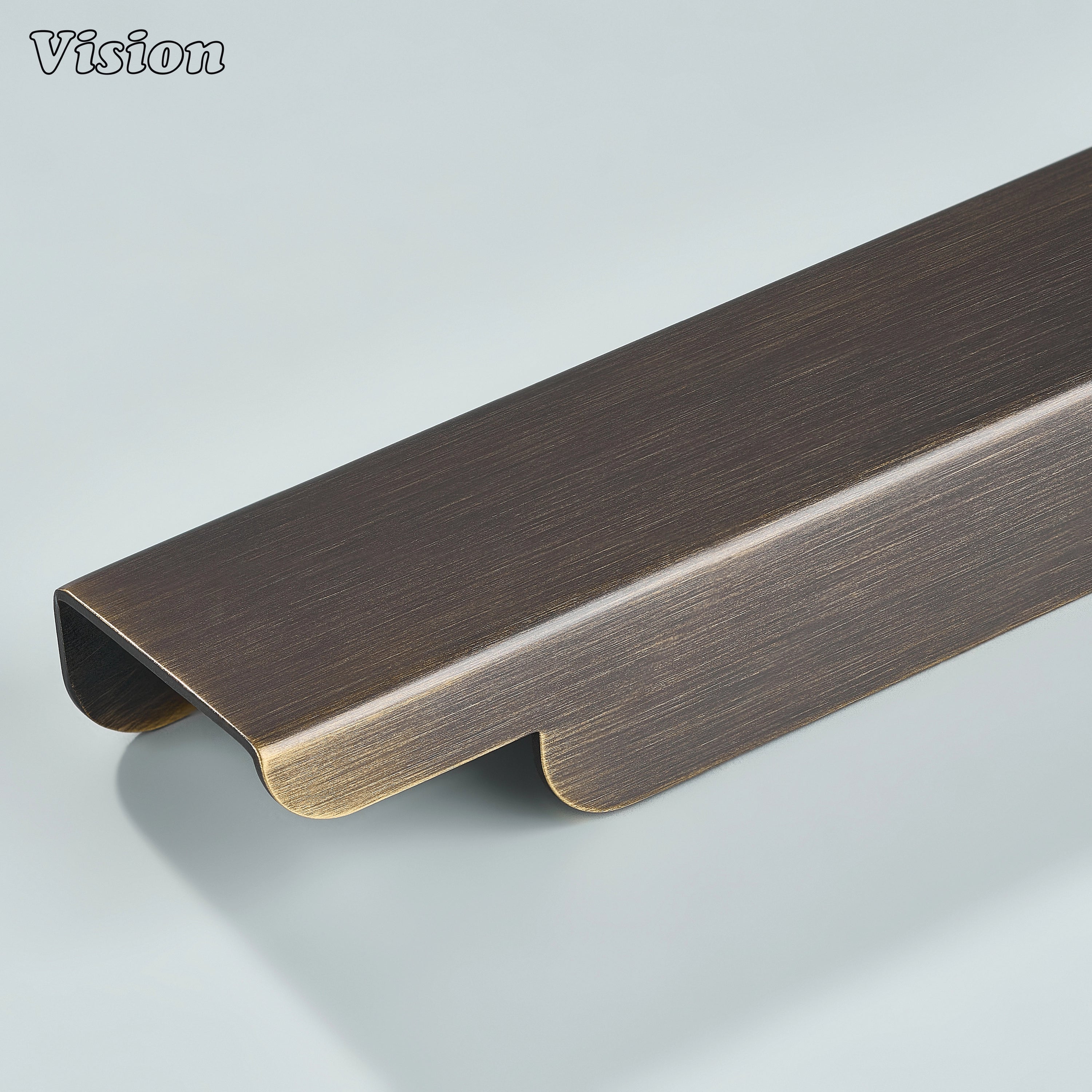 Antique Bronze cabinet handle edge lip pull with flat bar and curved grip for kitchen cabinets