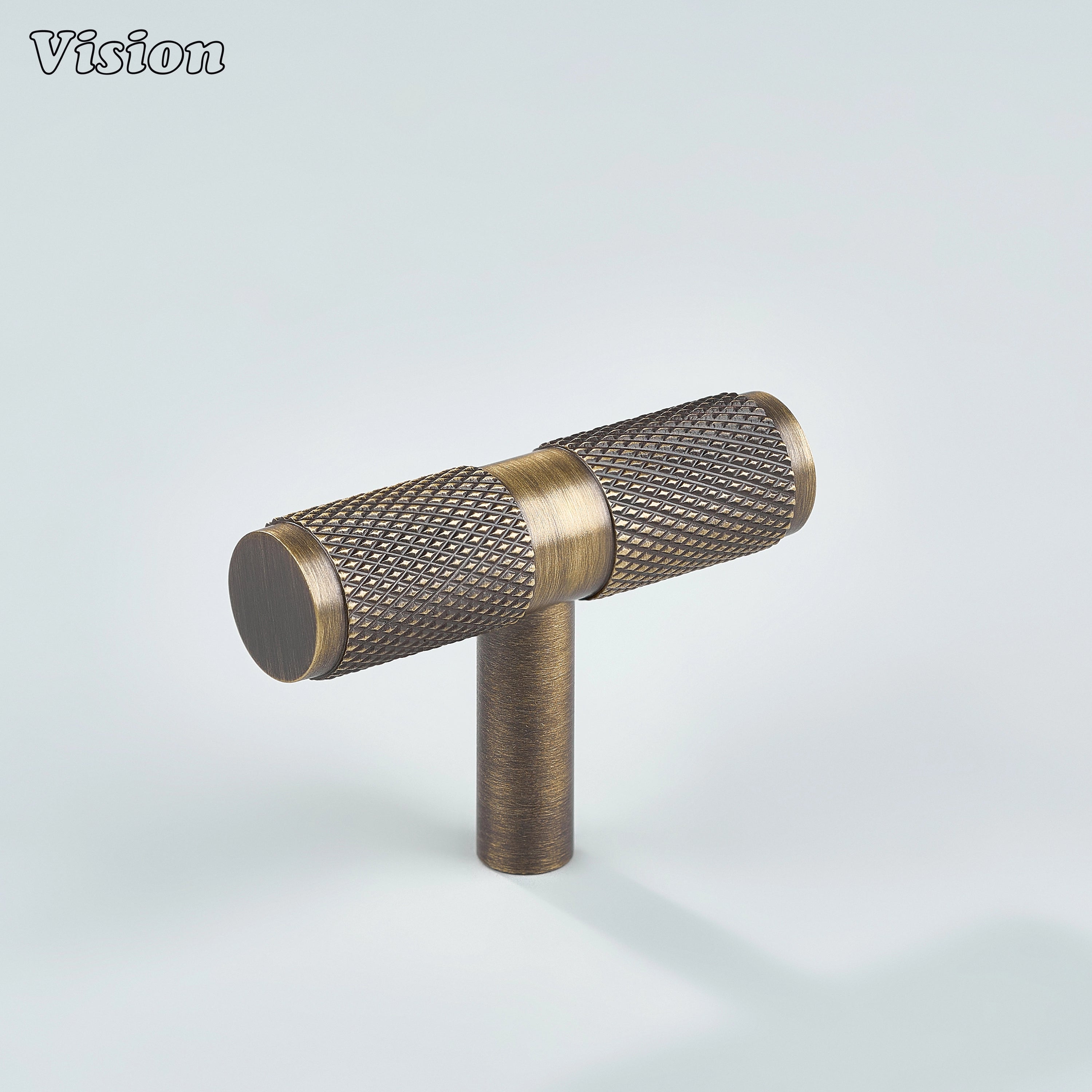 Antique Bronze knurled cabinet t-knob with bar design and cylinder leg for kitchen cabinets