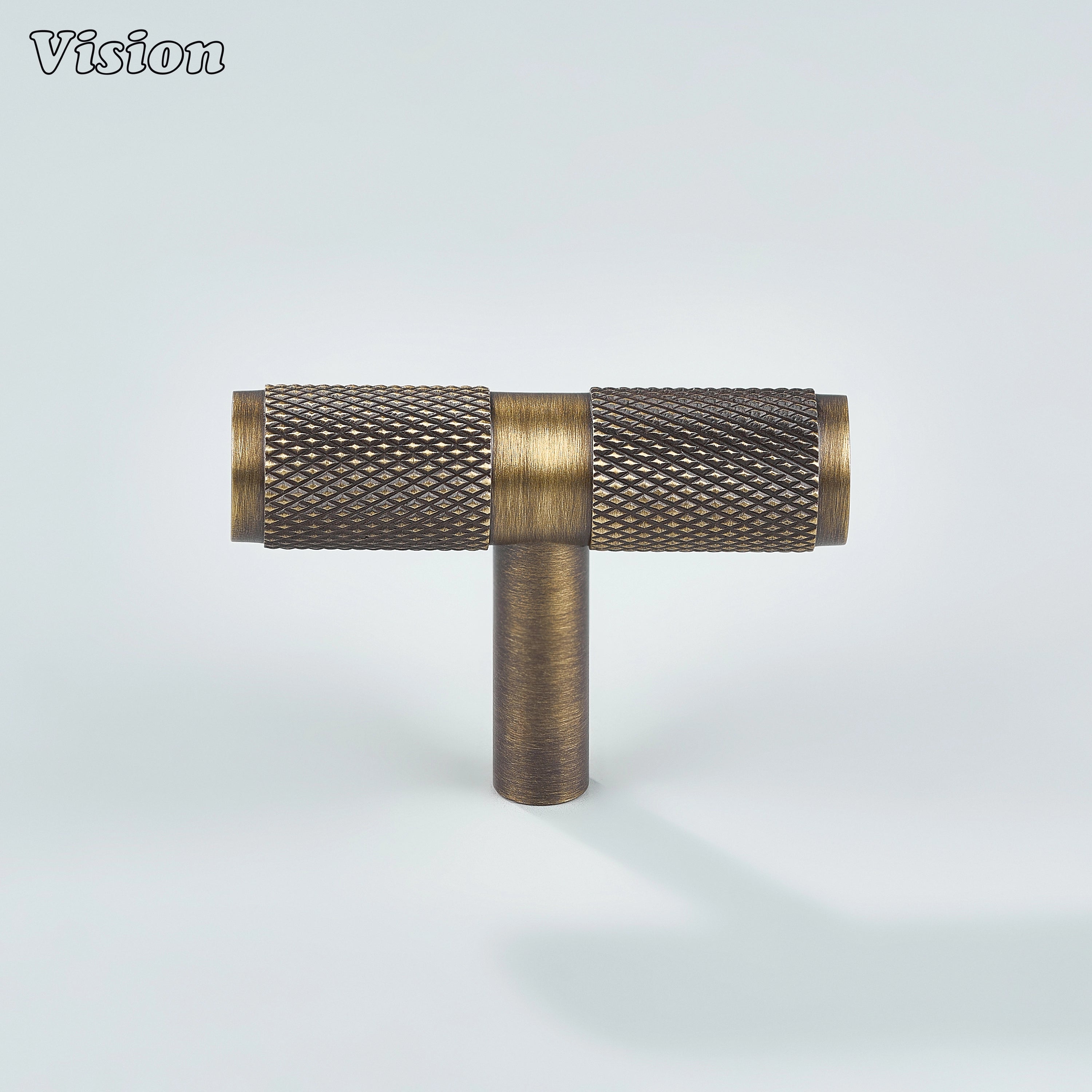 Knurled cabinet t-knob in Antique Bronze finish with horizontal bar for drawers