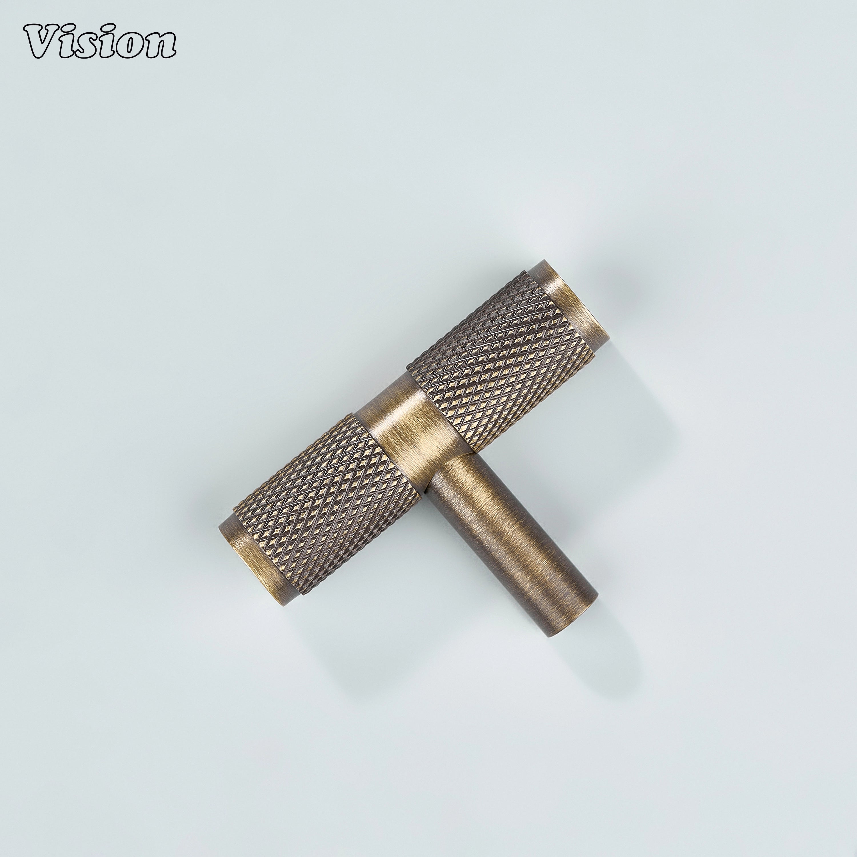 Cabinet t-knob Antique Bronze with knurled bar grip and cylindrical leg for furniture