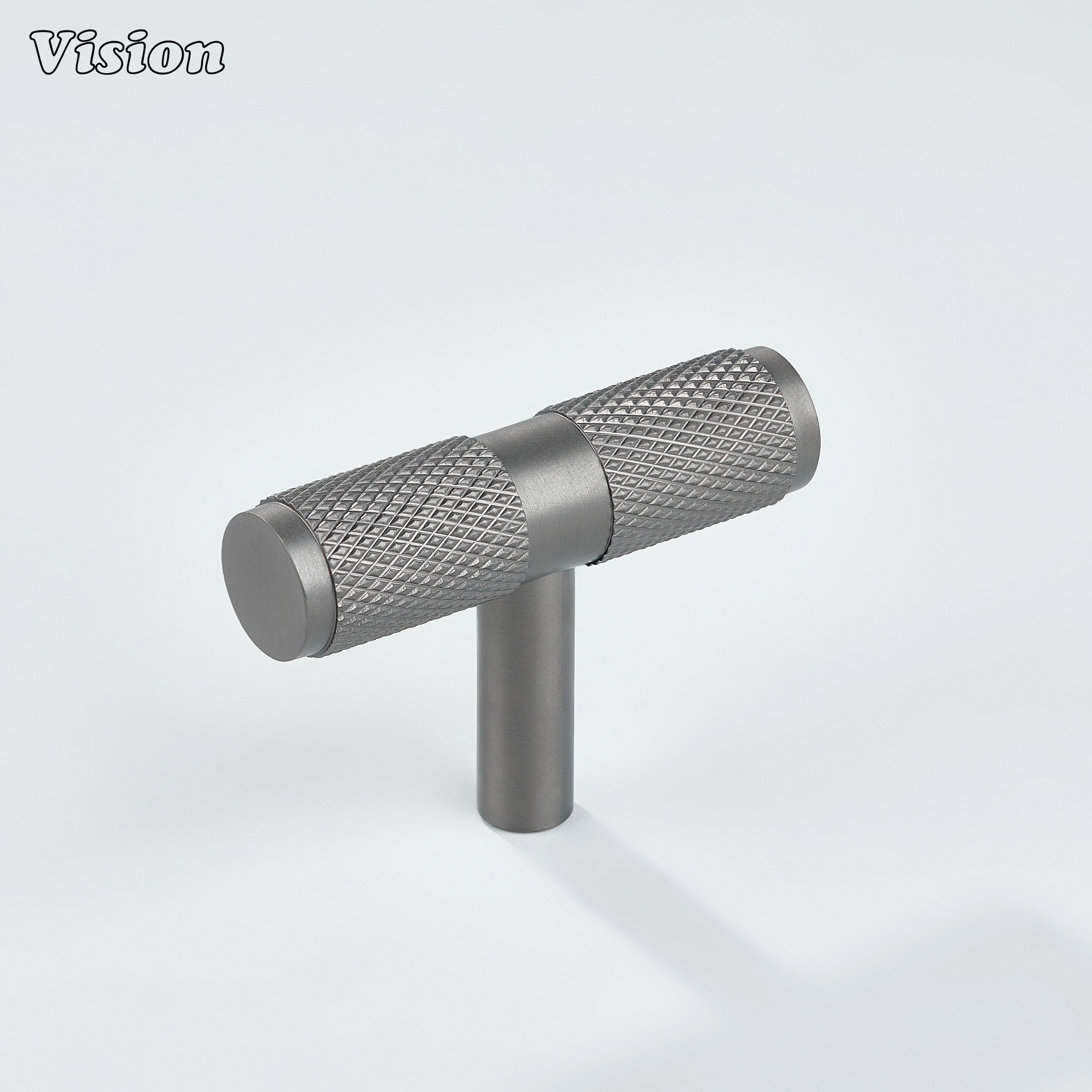 Gunmetal knurled cabinet t-knob with bar design and cylinder leg for kitchen cabinets