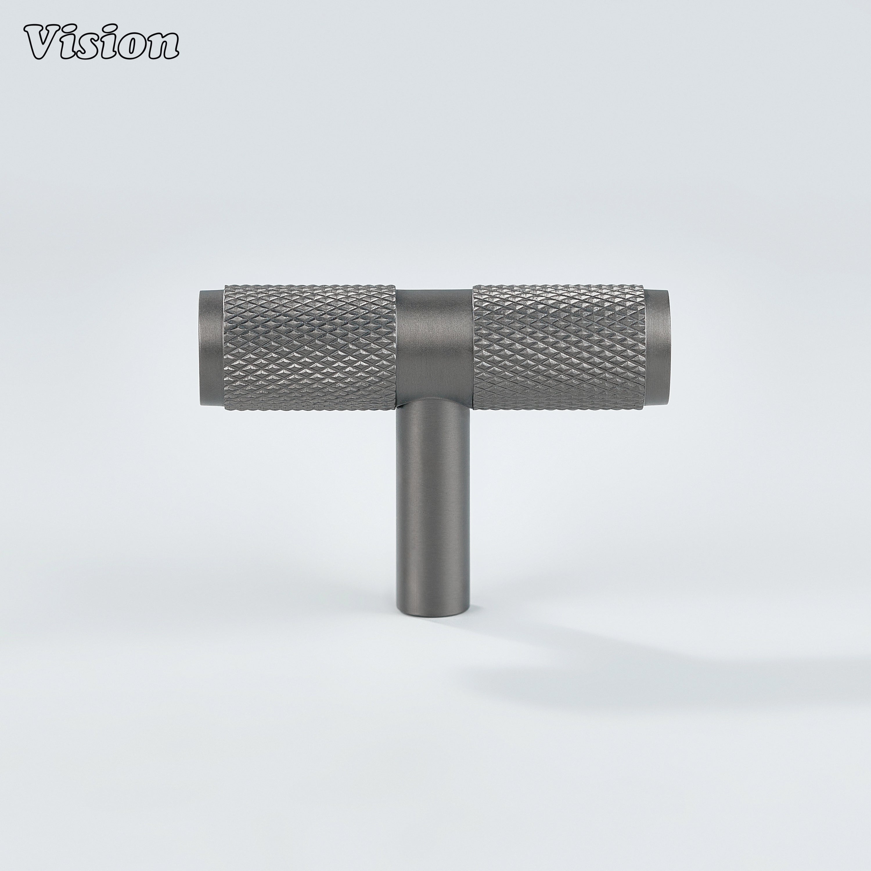 Knurled cabinet t-knob in Gunmetal finish with horizontal bar for drawers