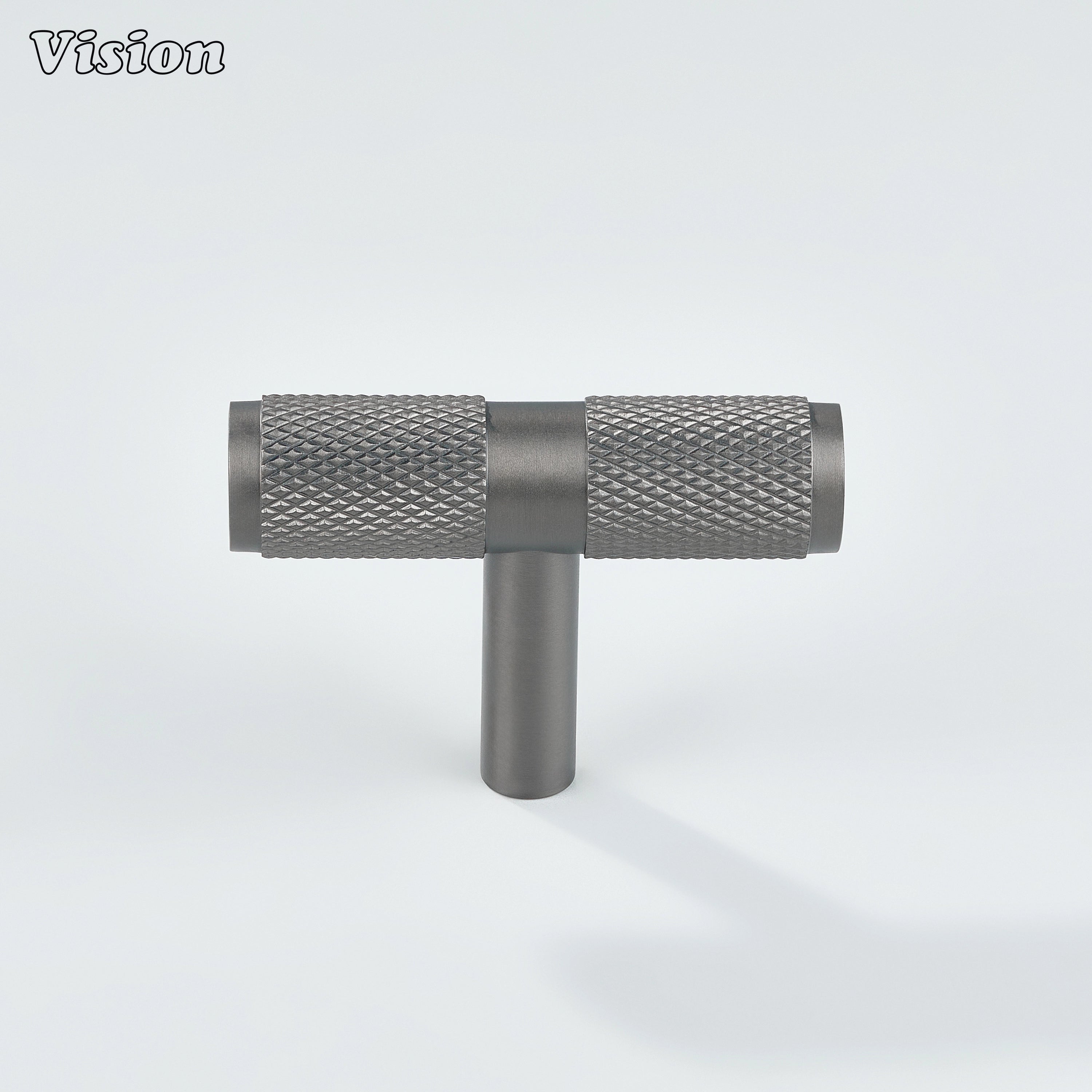 Cabinet t-knob Gunmetal with knurled bar grip and cylindrical leg for drawers