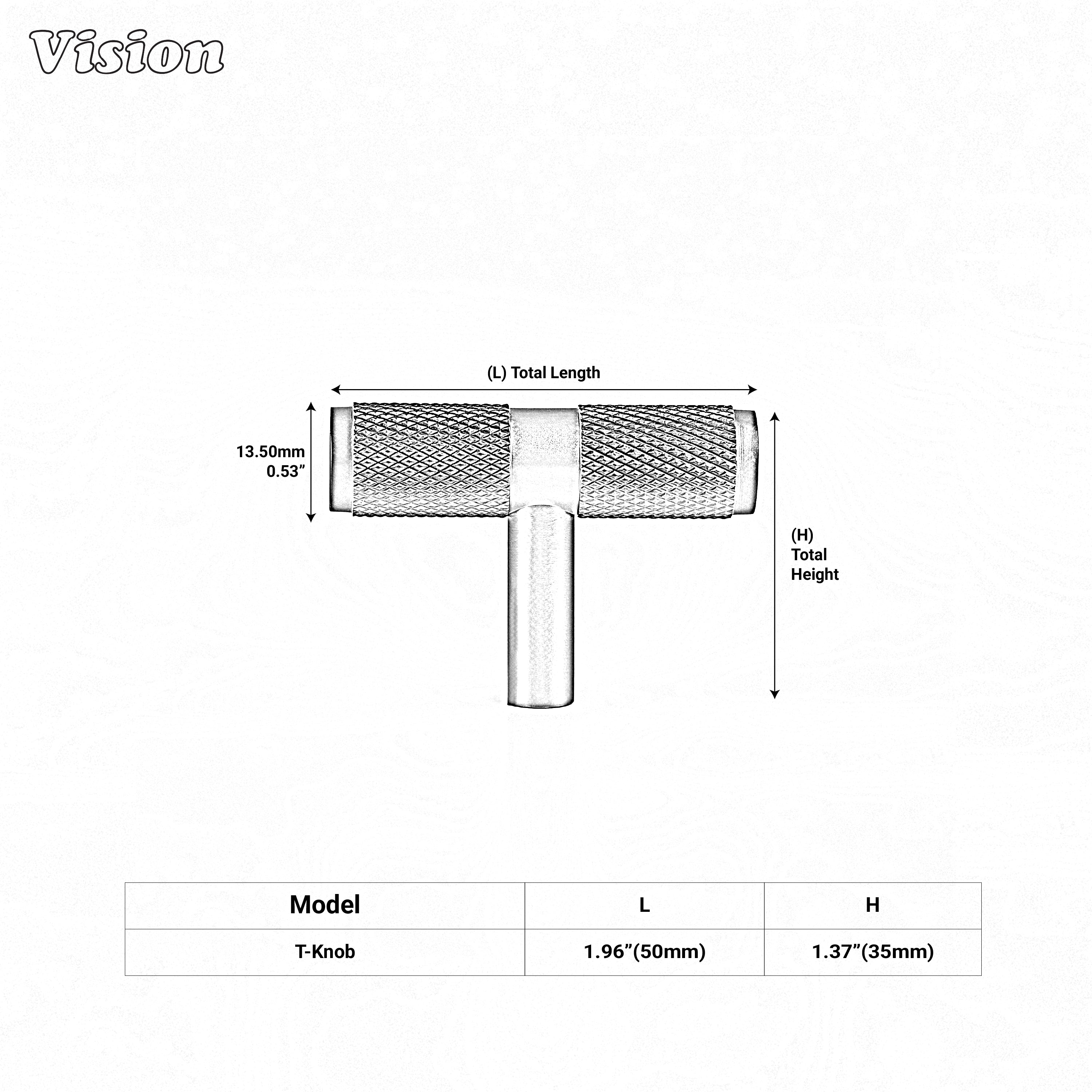 Gunmetal knurled t-knob cabinet knob with cylinder leg for wardrobes