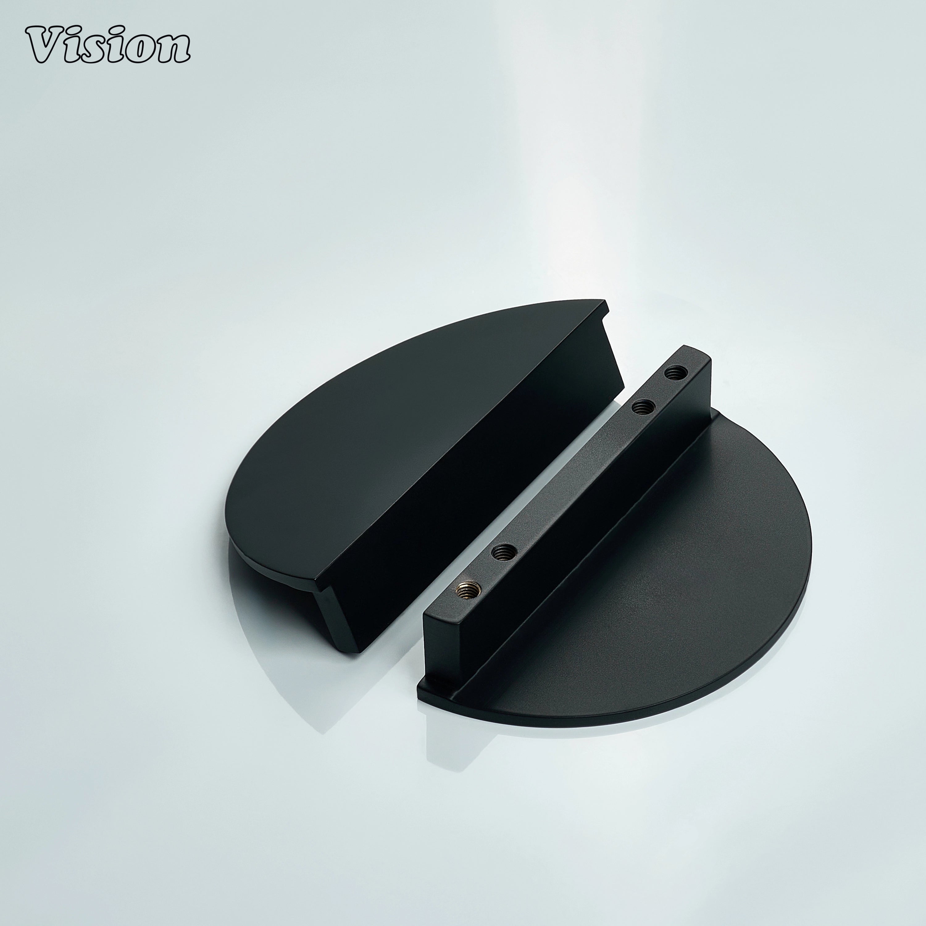 Black solid brass half round cabinet handle in modern plain profile
