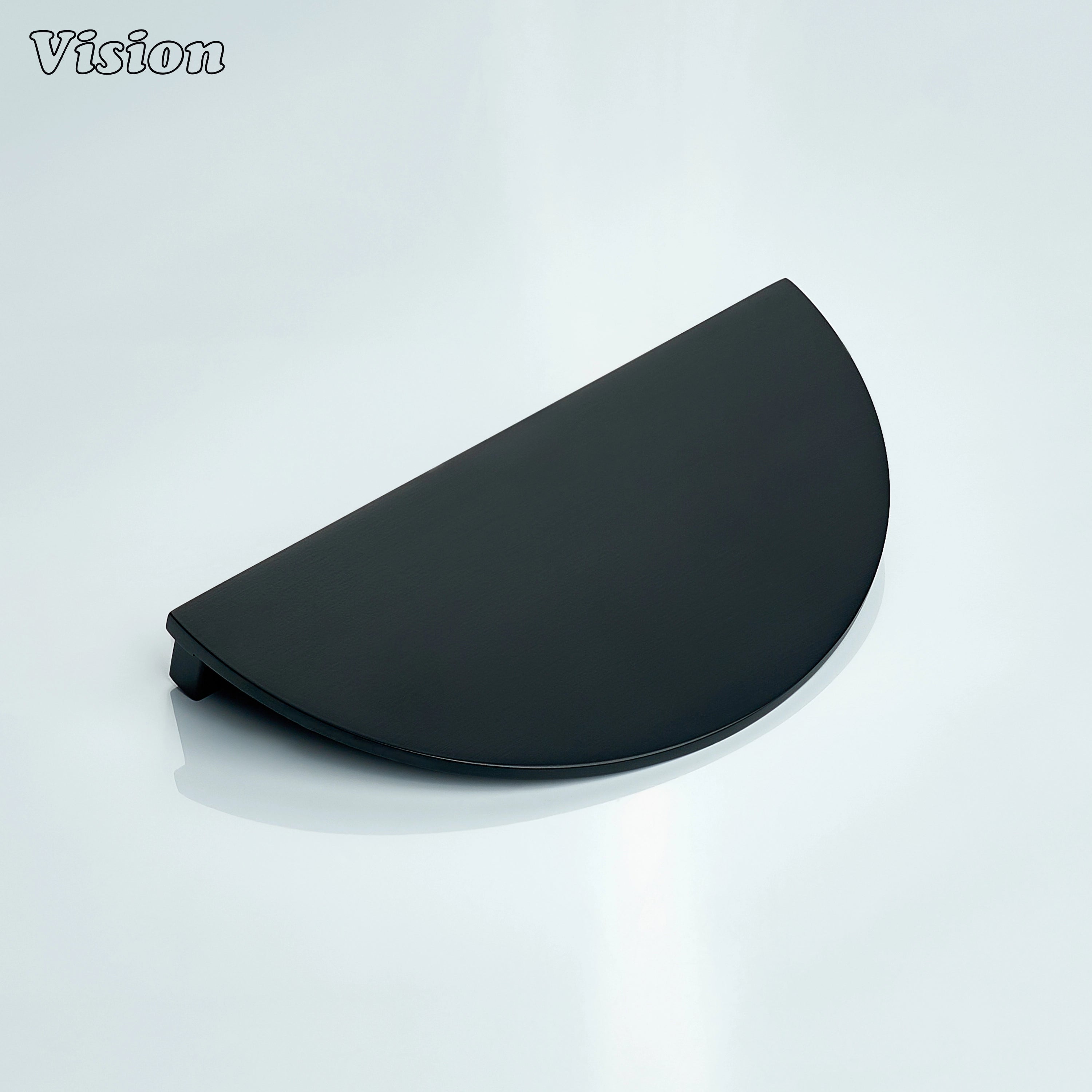 Black half round cabinet handle with clean brass design for drawers