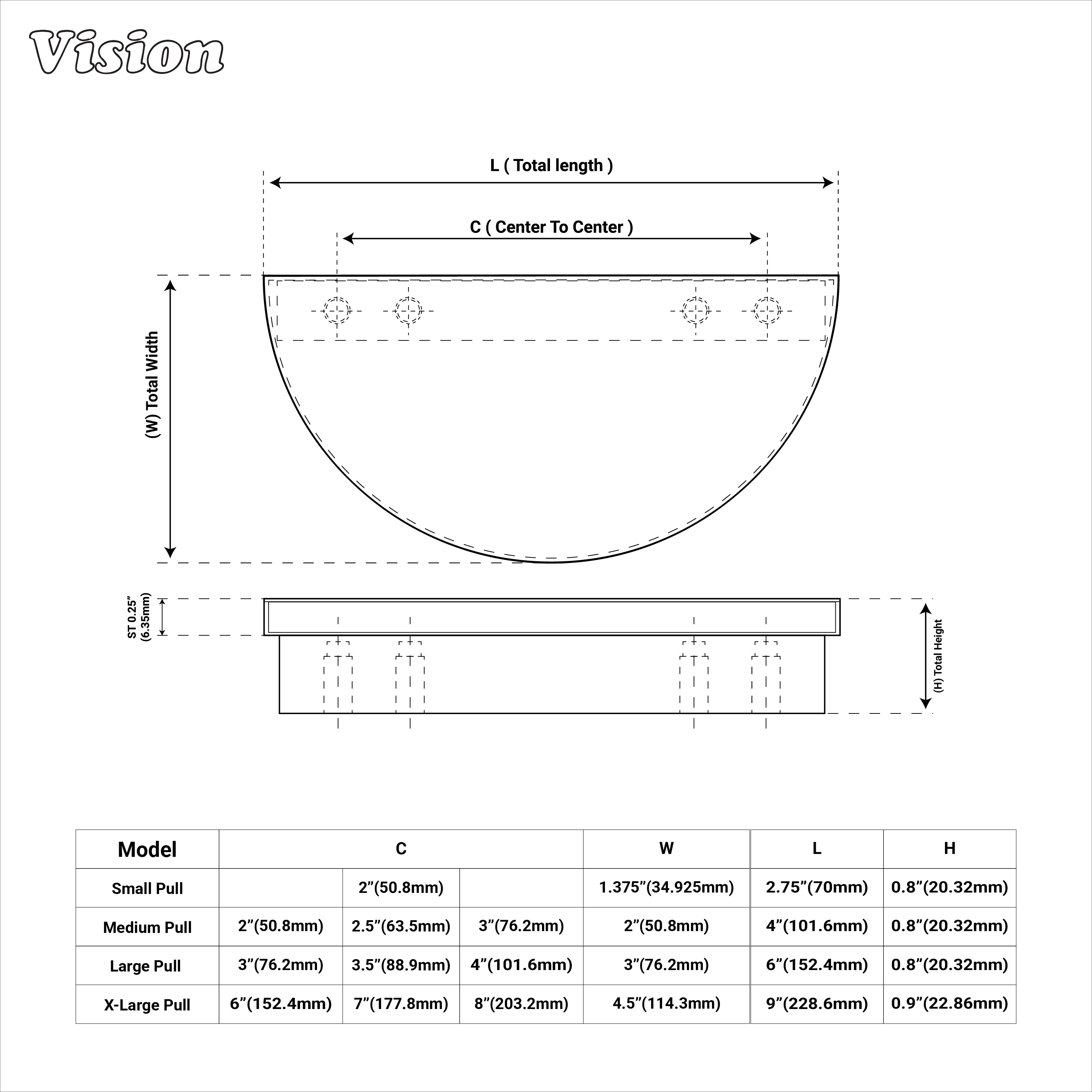 Black solid brass half round cabinet pull with smooth finish