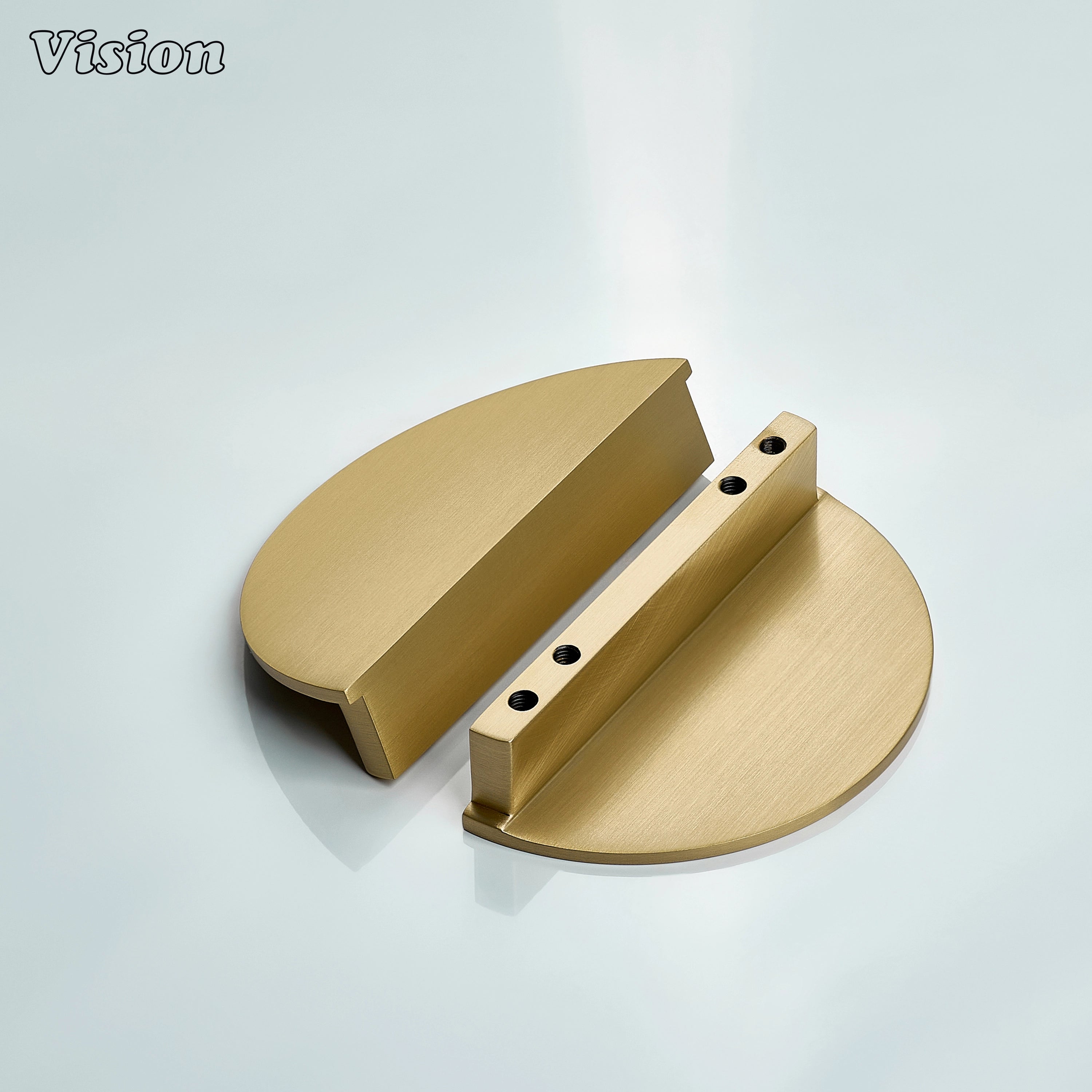 Gold solid brass half round cabinet handle with plain profile for wardrobe drawers