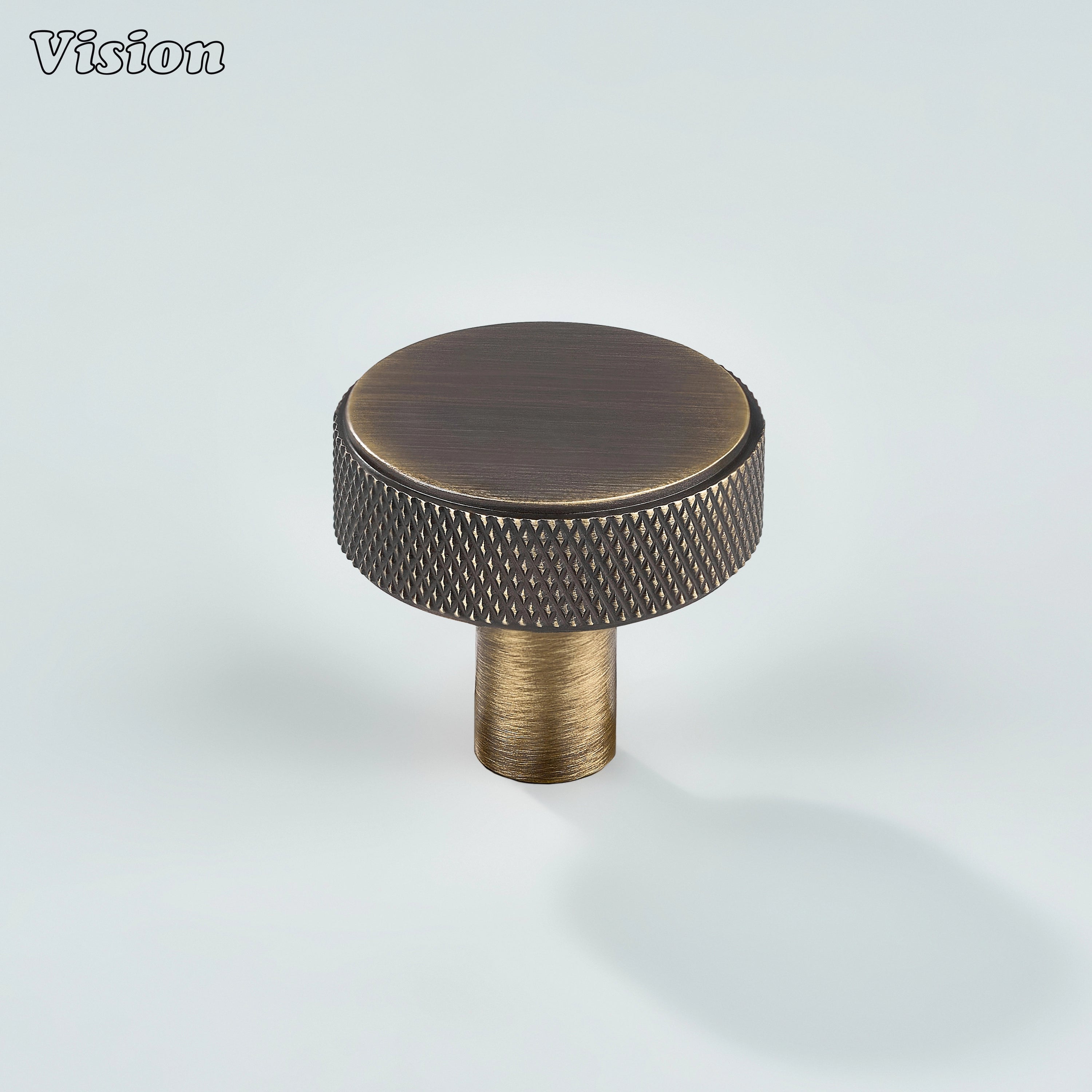 Premium Antique Bronze cabinet knob with knurled grip and smooth cylinder leg