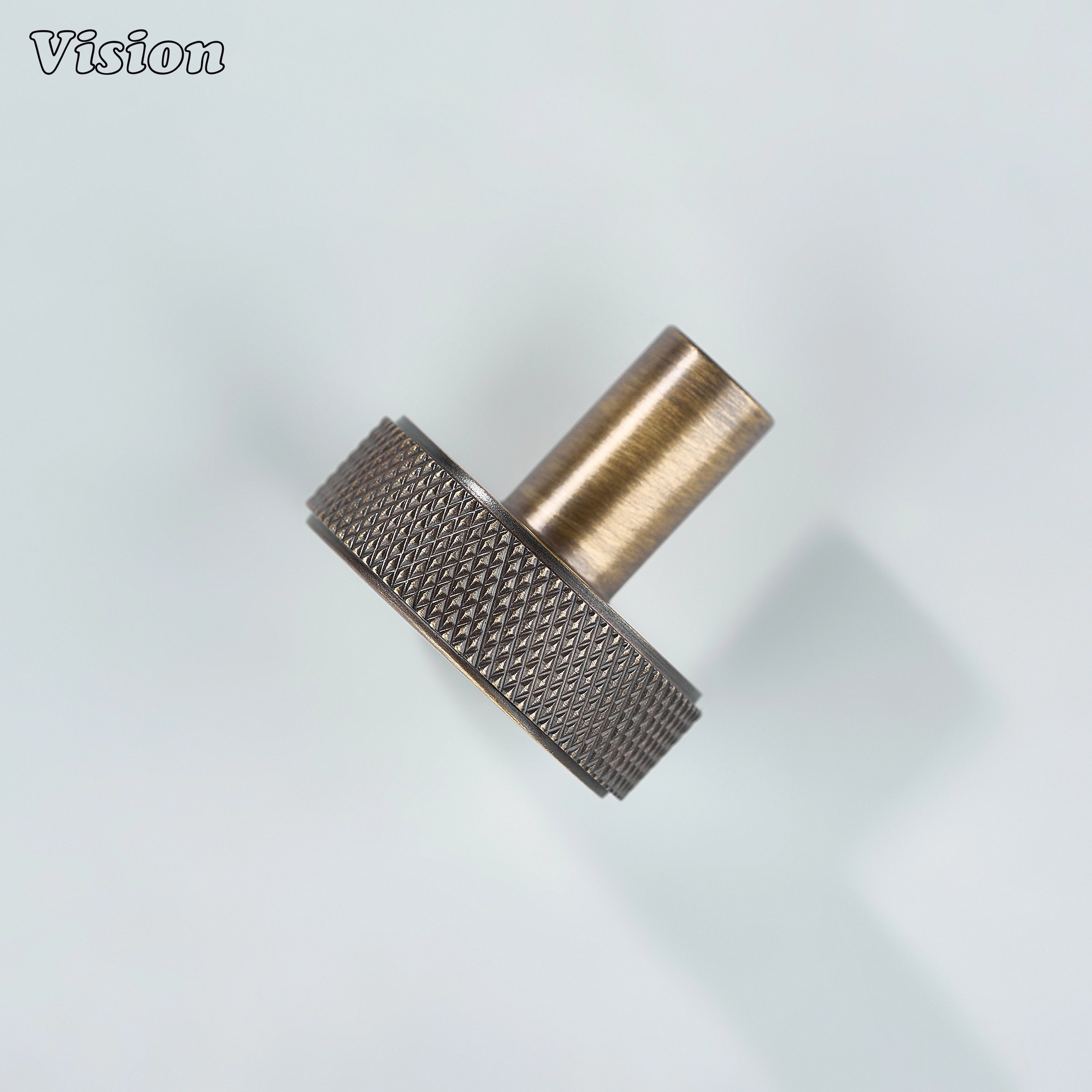 Solid brass Antique Bronze cabinet knob with round knurled detailing for furniture