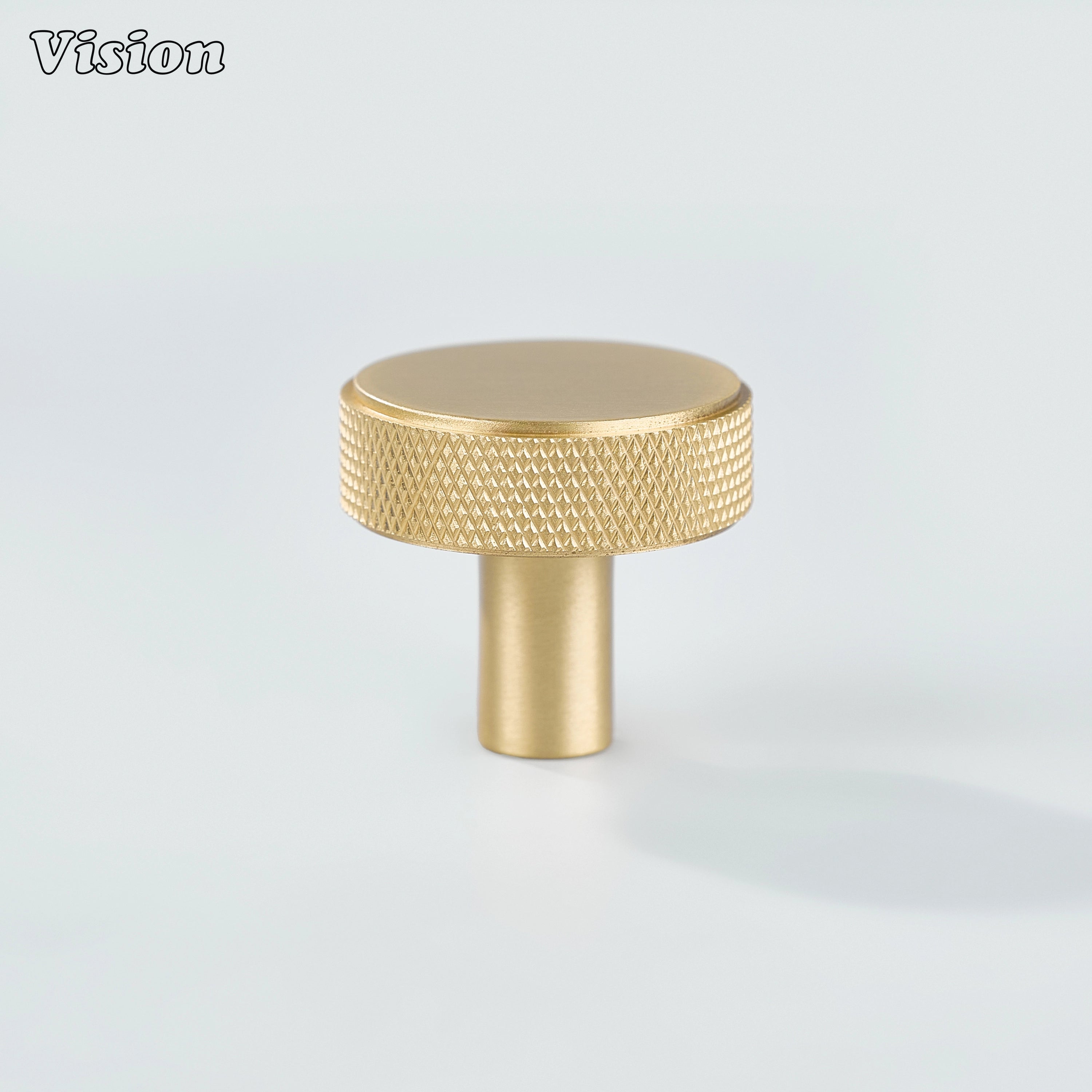 Round knurled cabinet knob in Gold finish with solid brass build for drawers