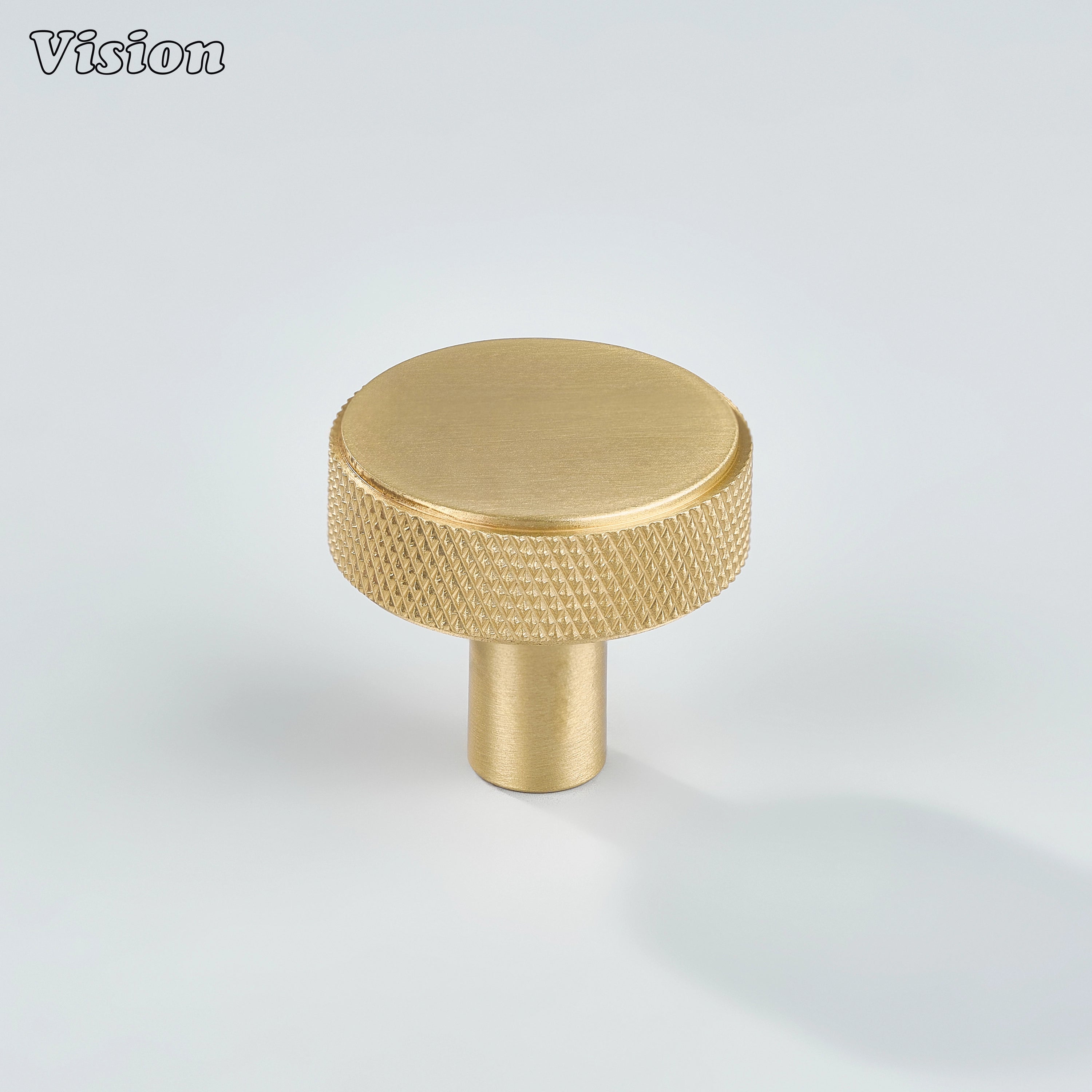 Premium Gold cabinet knob with round knurled design and cylinder leg for furniture