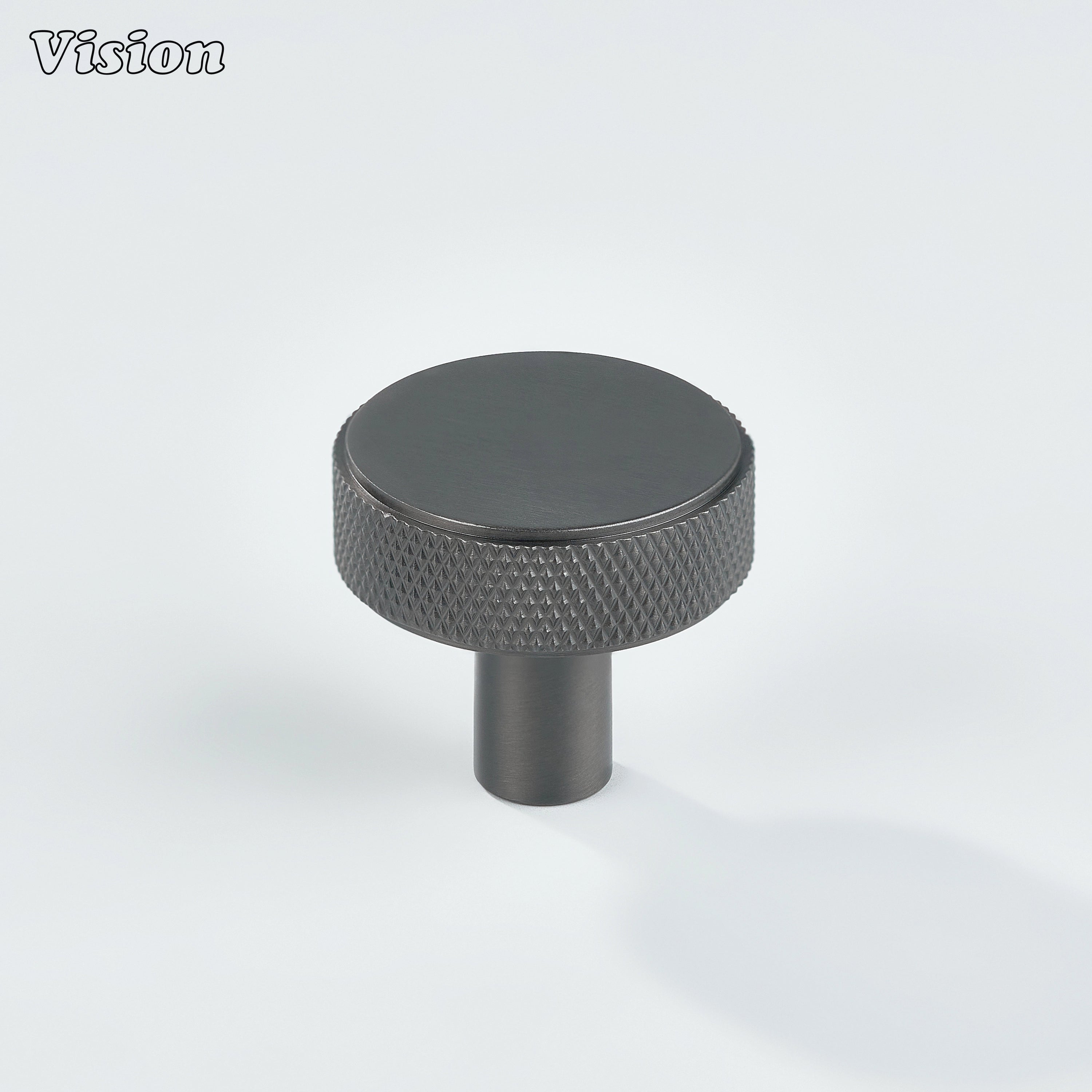 Round knurled cabinet knob in Gunmetal finish for modern drawers