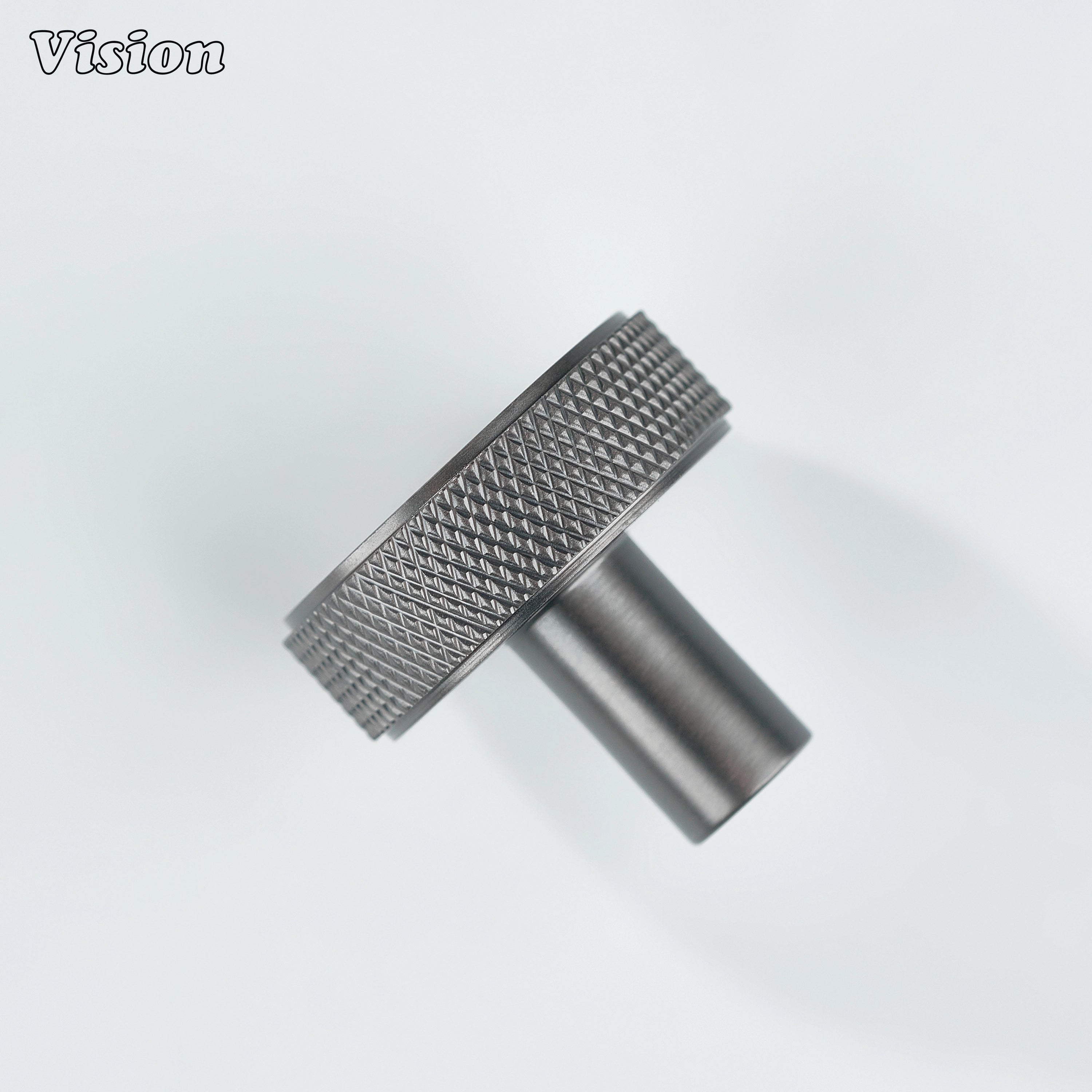 Solid brass Gunmetal cabinet knob with knurled detailing for furniture