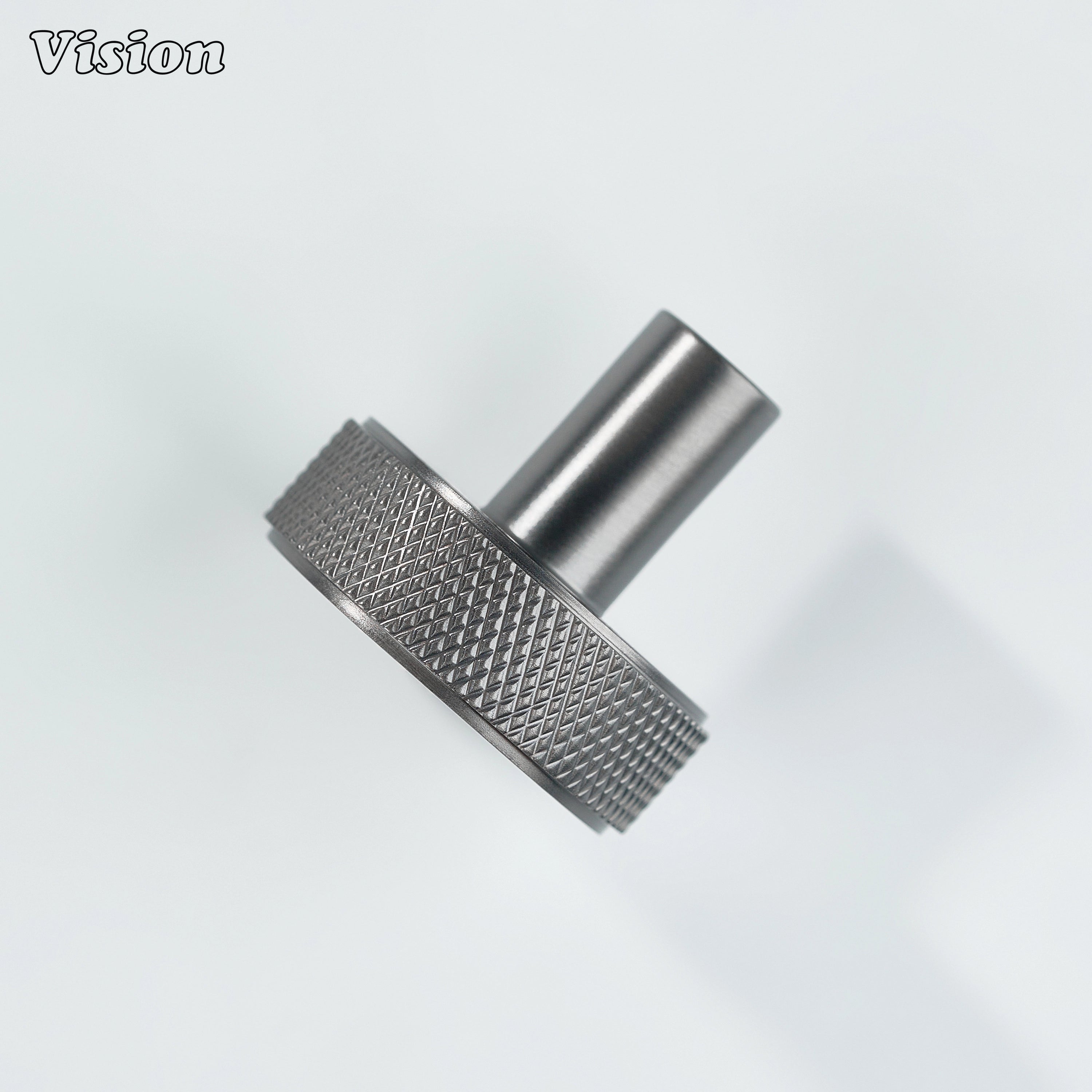Gunmetal round cabinet knob with precision knurling for kitchen cabinets