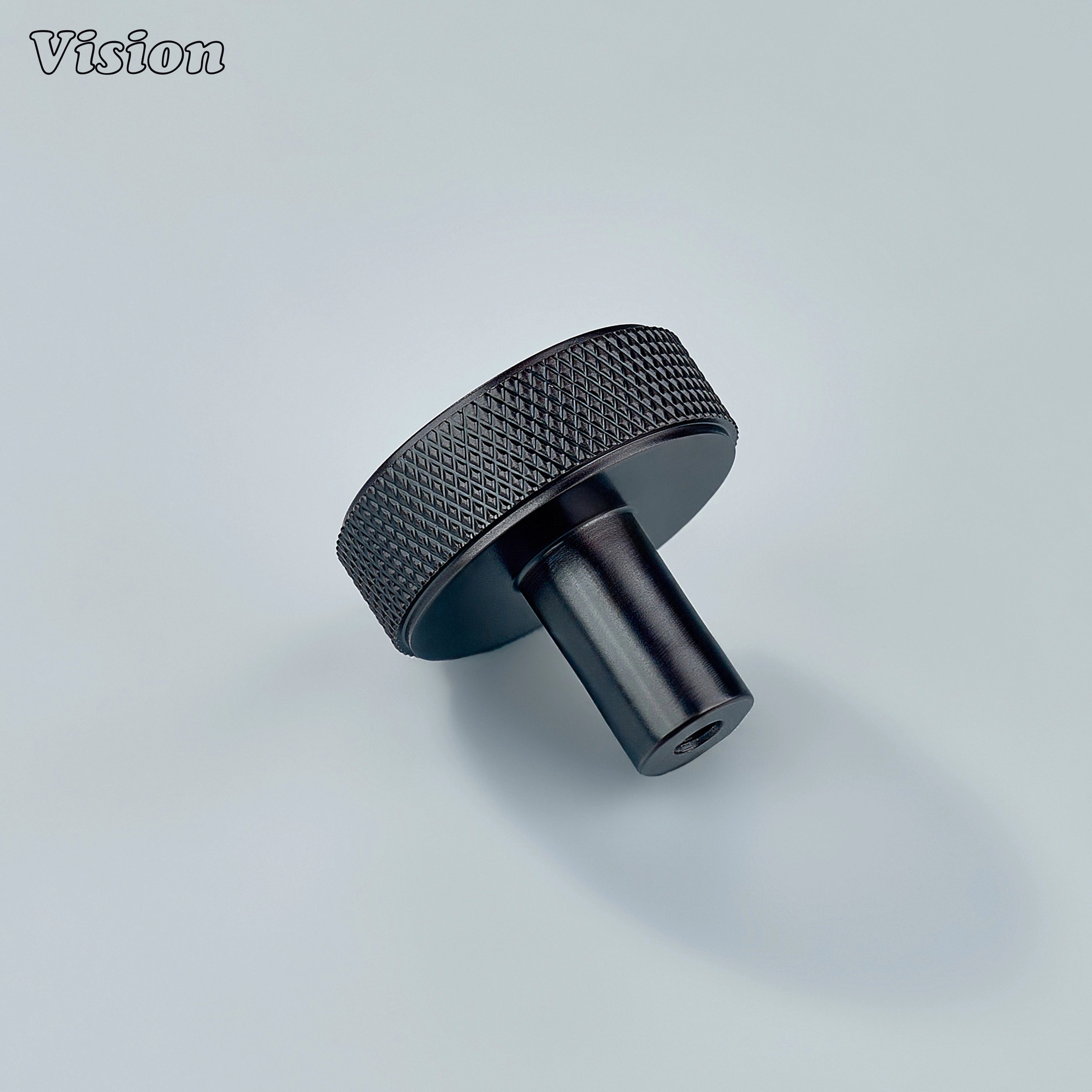 Oil Rubbed Bronze finish round knurled knob offering controlled grip for everyday cabinet use.