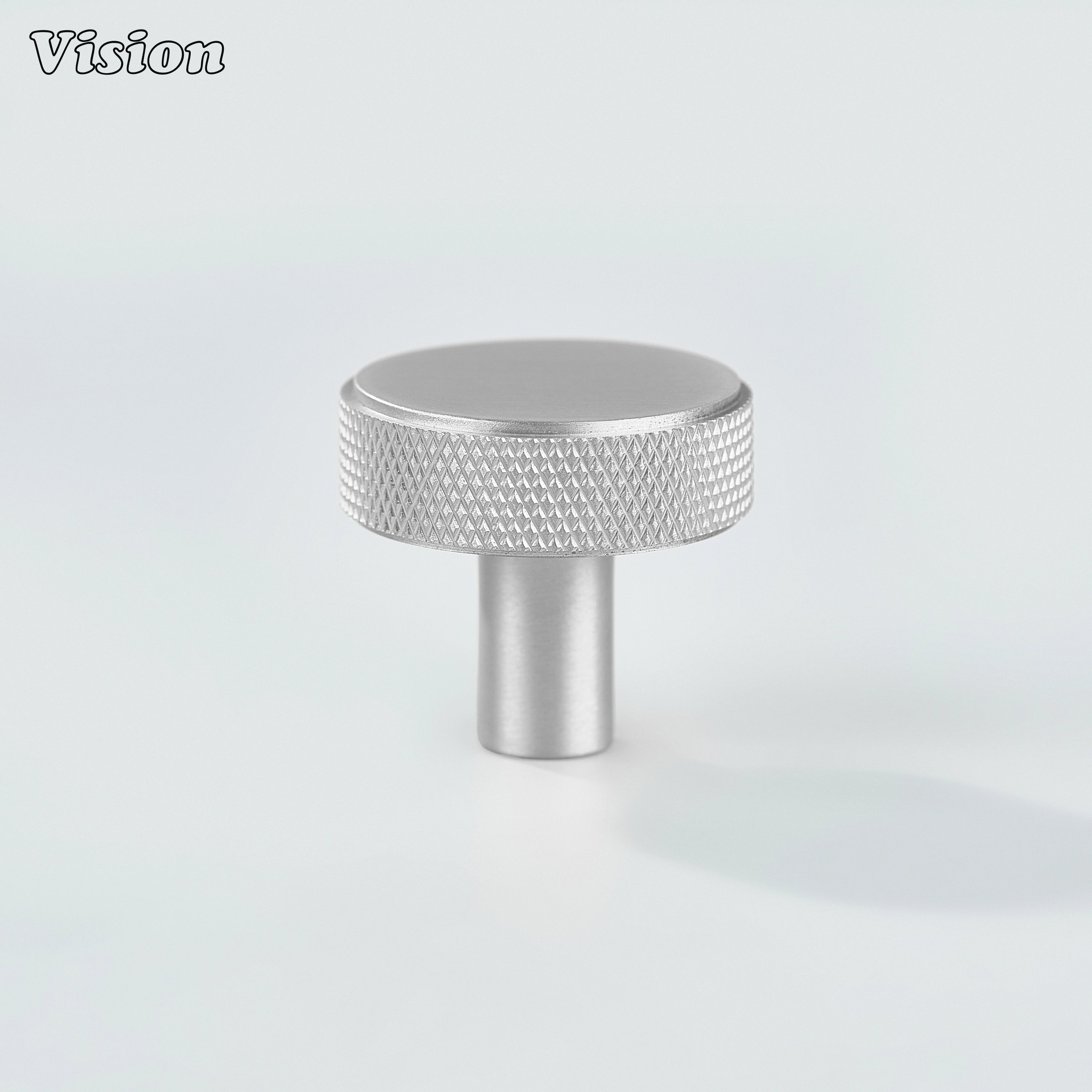 Round knurled cabinet knob in Silver finish for kitchen cabinets