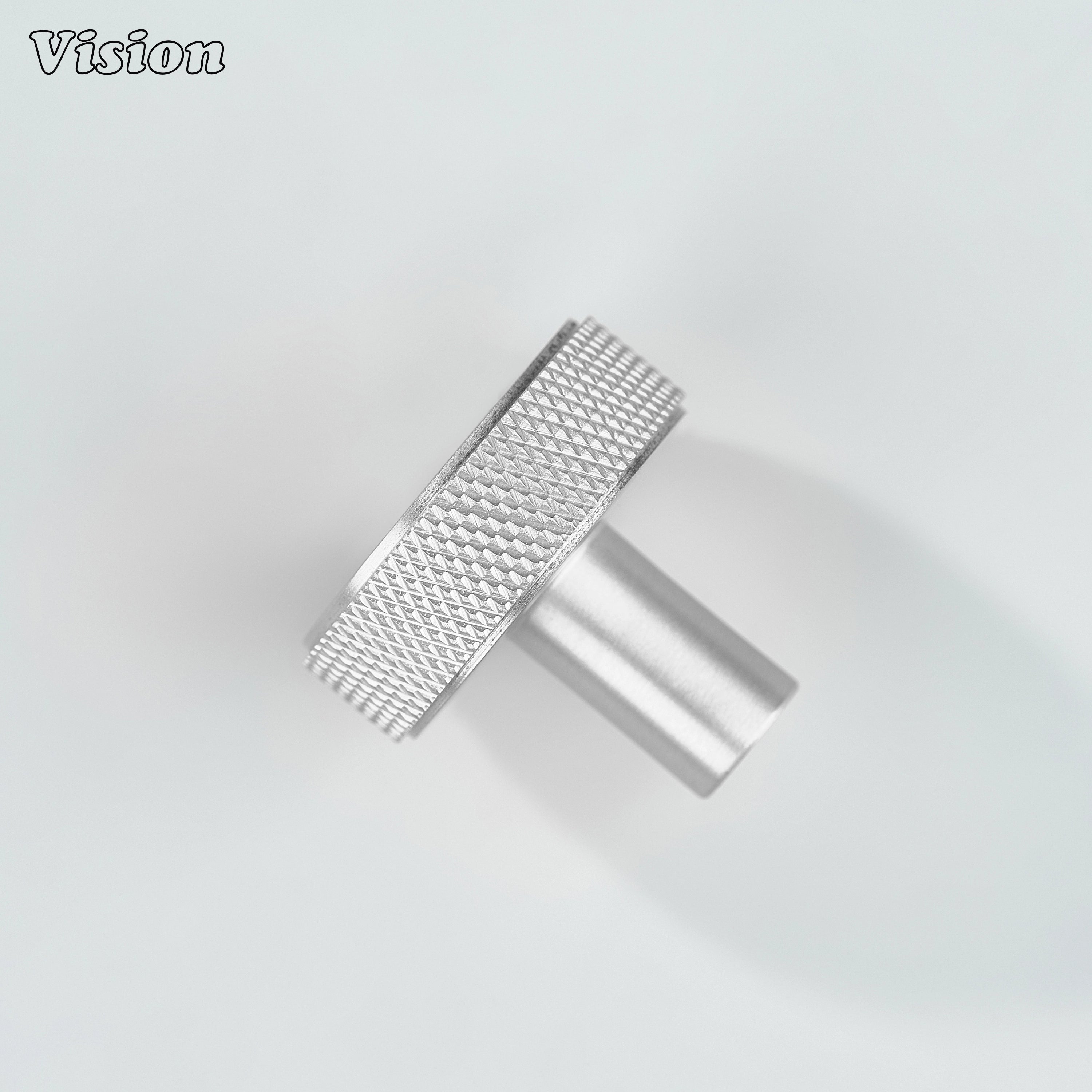 Solid brass Silver cabinet knob with knurled detailing for furniture