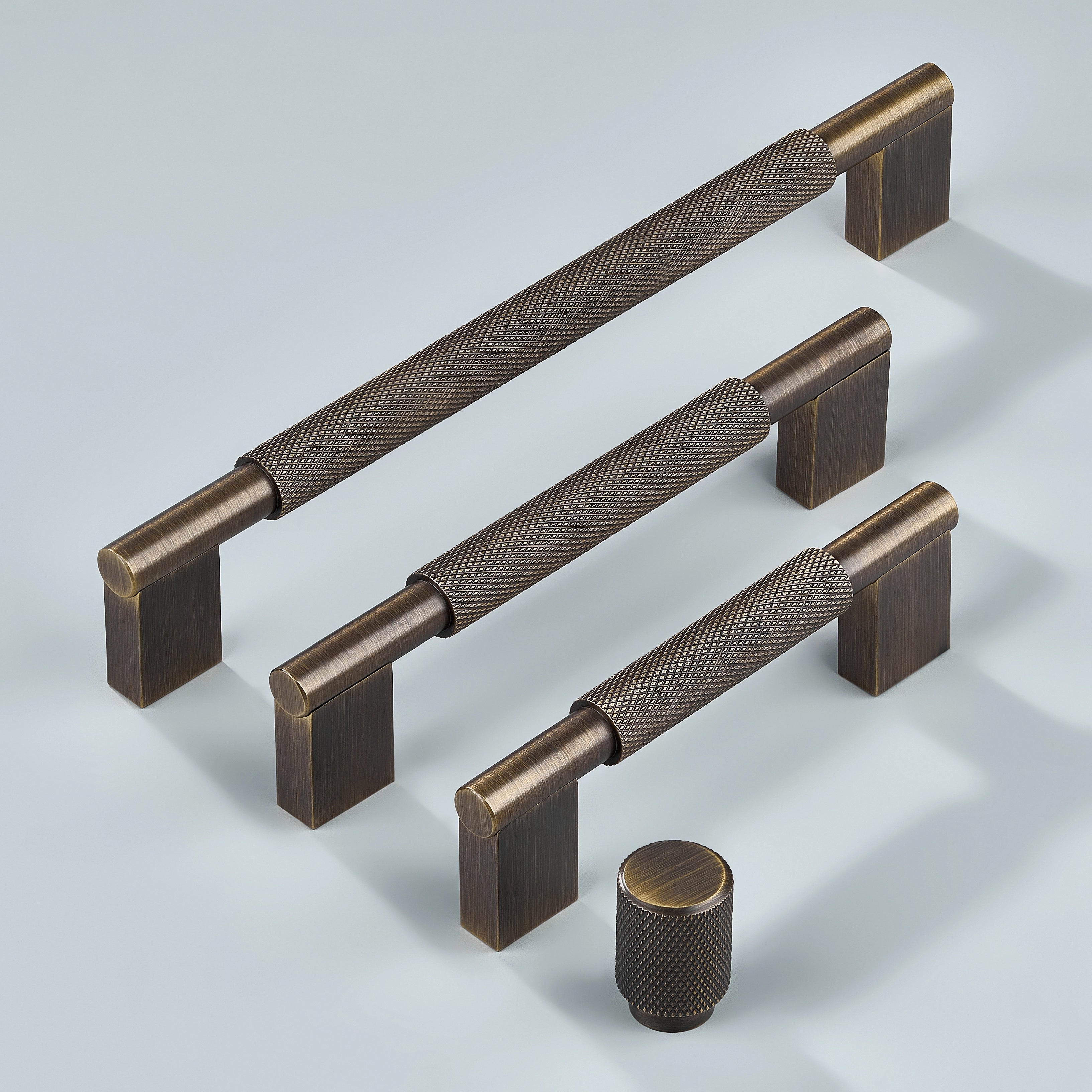Knurled Cabinet Handles and Cabinet Knobs in antique bronze
