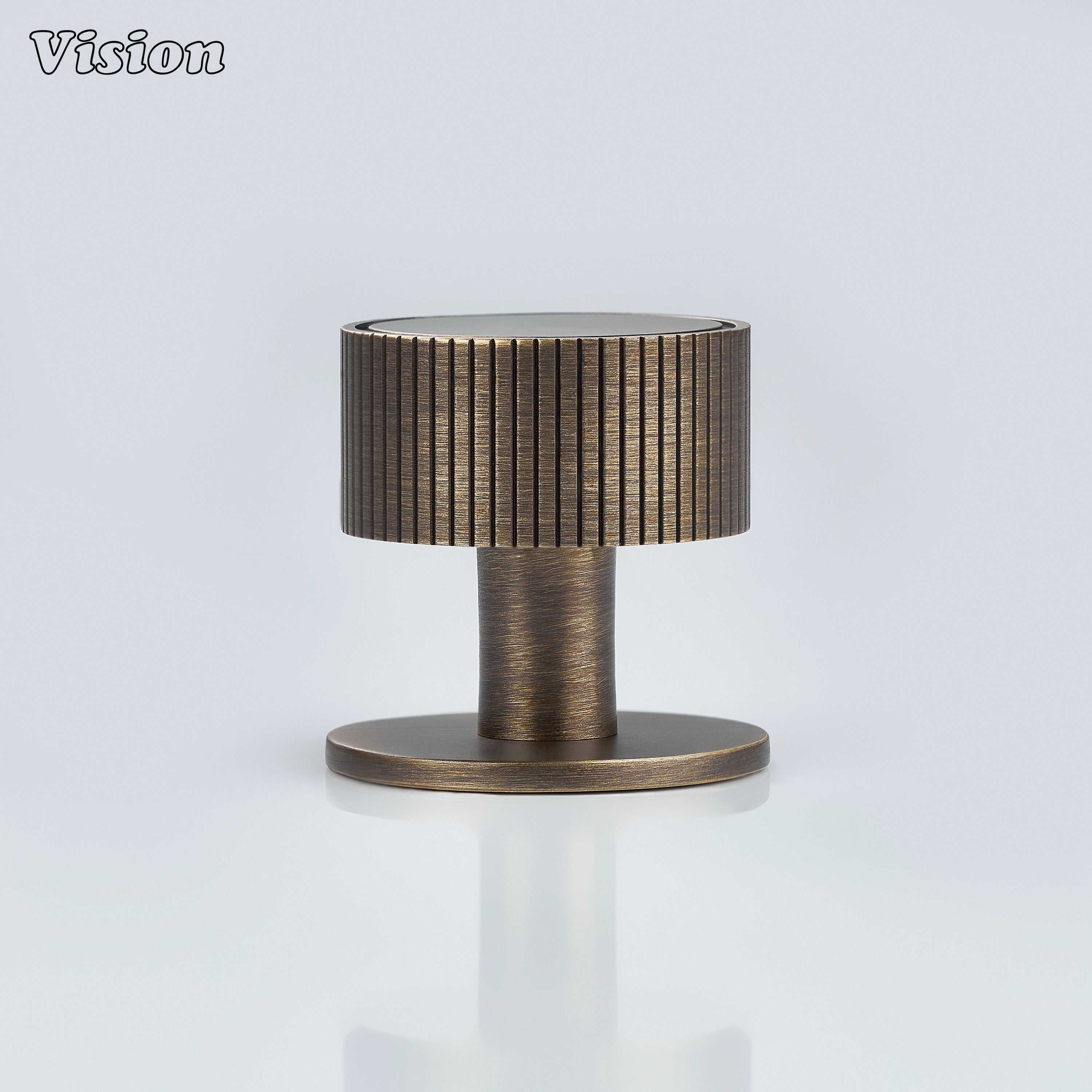 Antique Bronze round cabinet knob with linear detailing for wardrobe doors