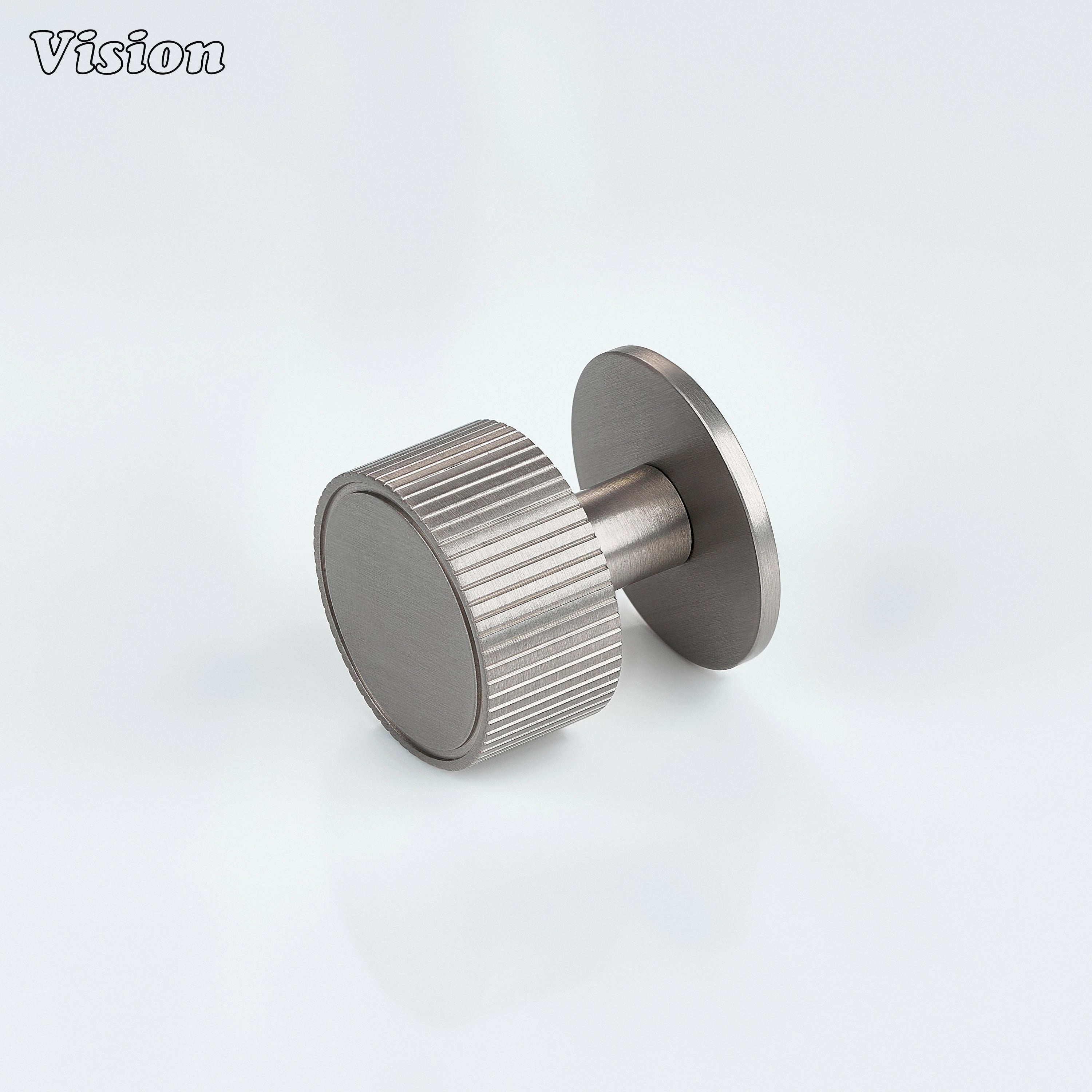 Silver cabinet knob with linear knurled round design for kitchen cabinets