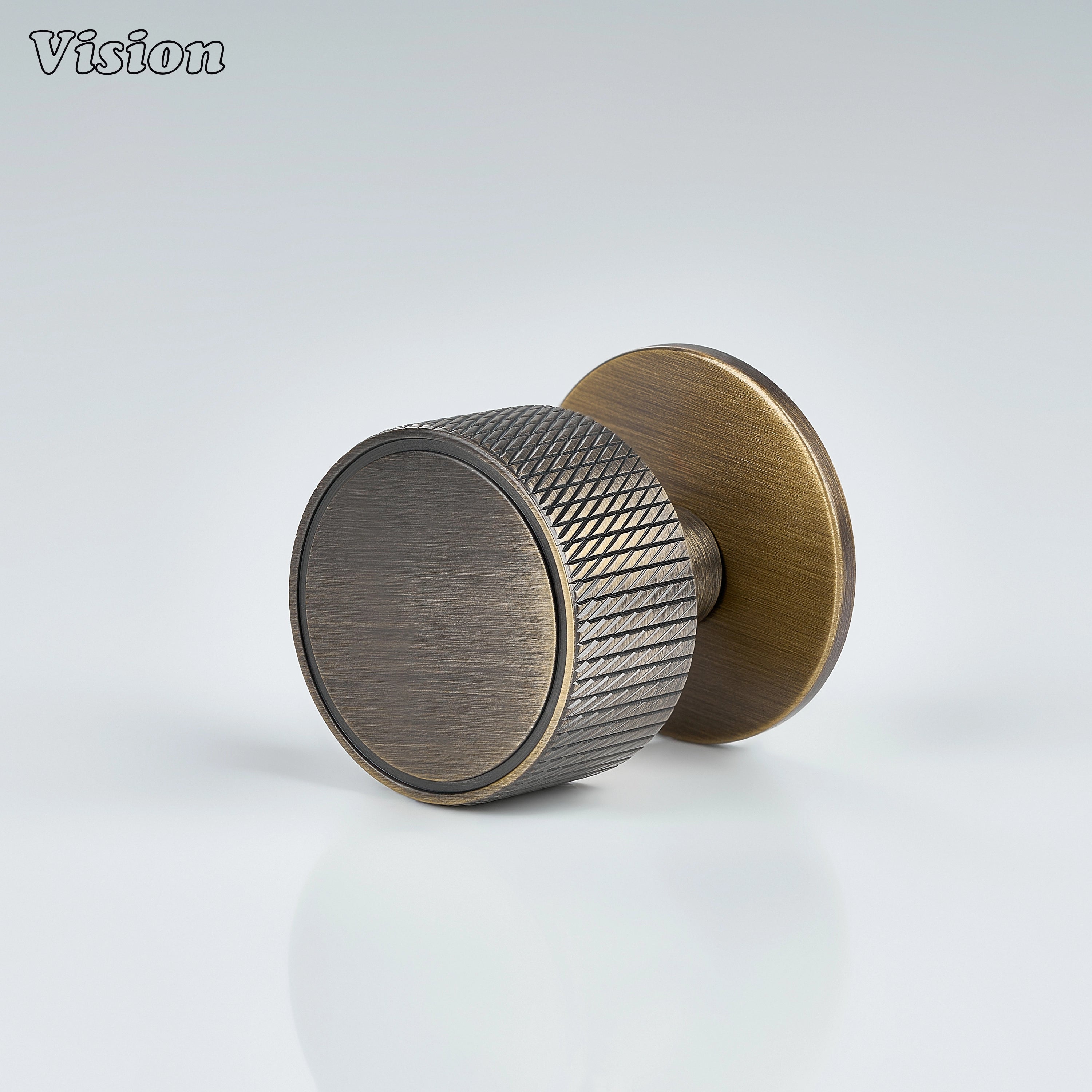 Antique Bronze knurled cabinet knob with round base for kitchen drawers