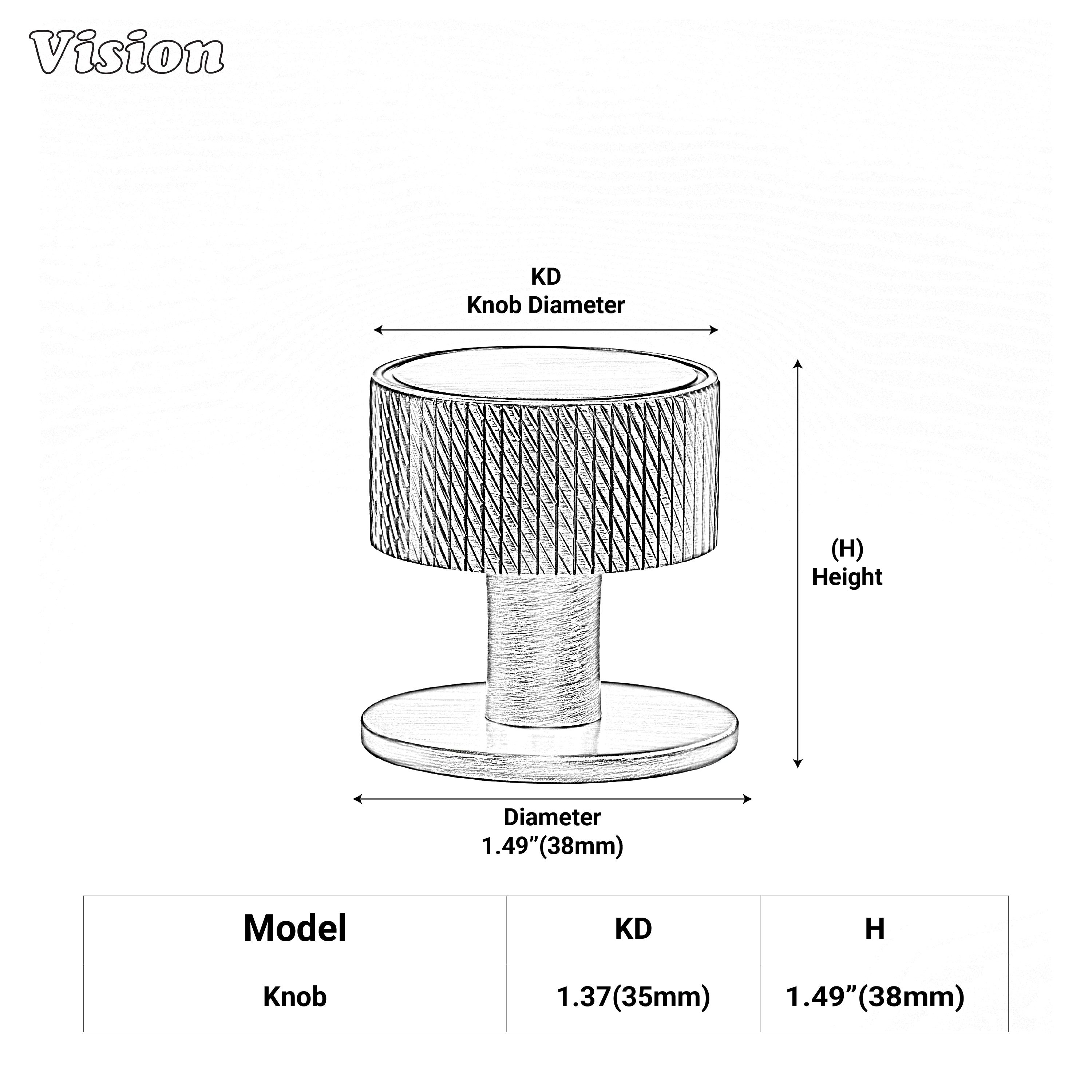 Antique Bronze round cabinet knob with knurled finish for cabinetry