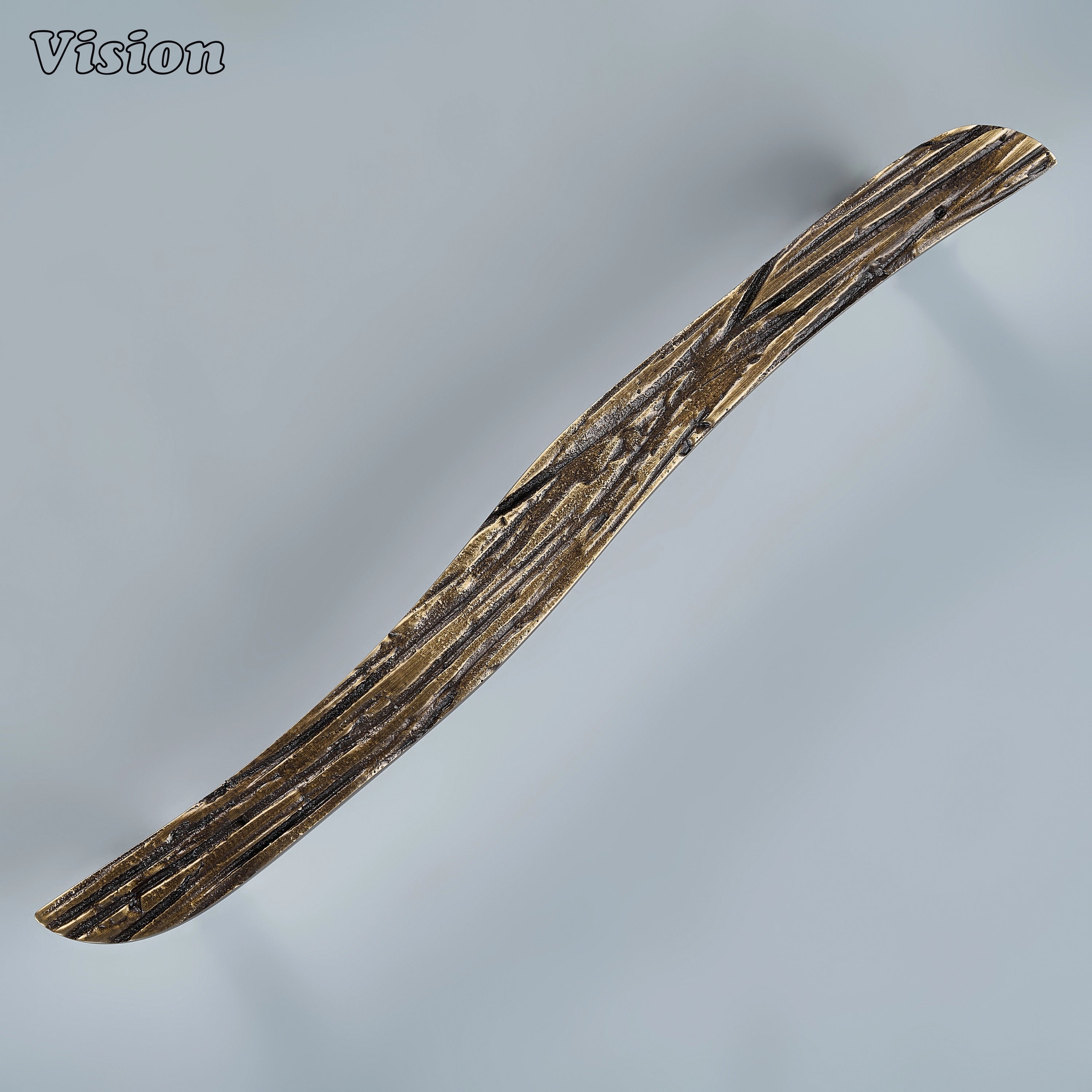 Luxury antique bronze sculpted cabinet pull with round base legs on heavy wooden pantry drawers