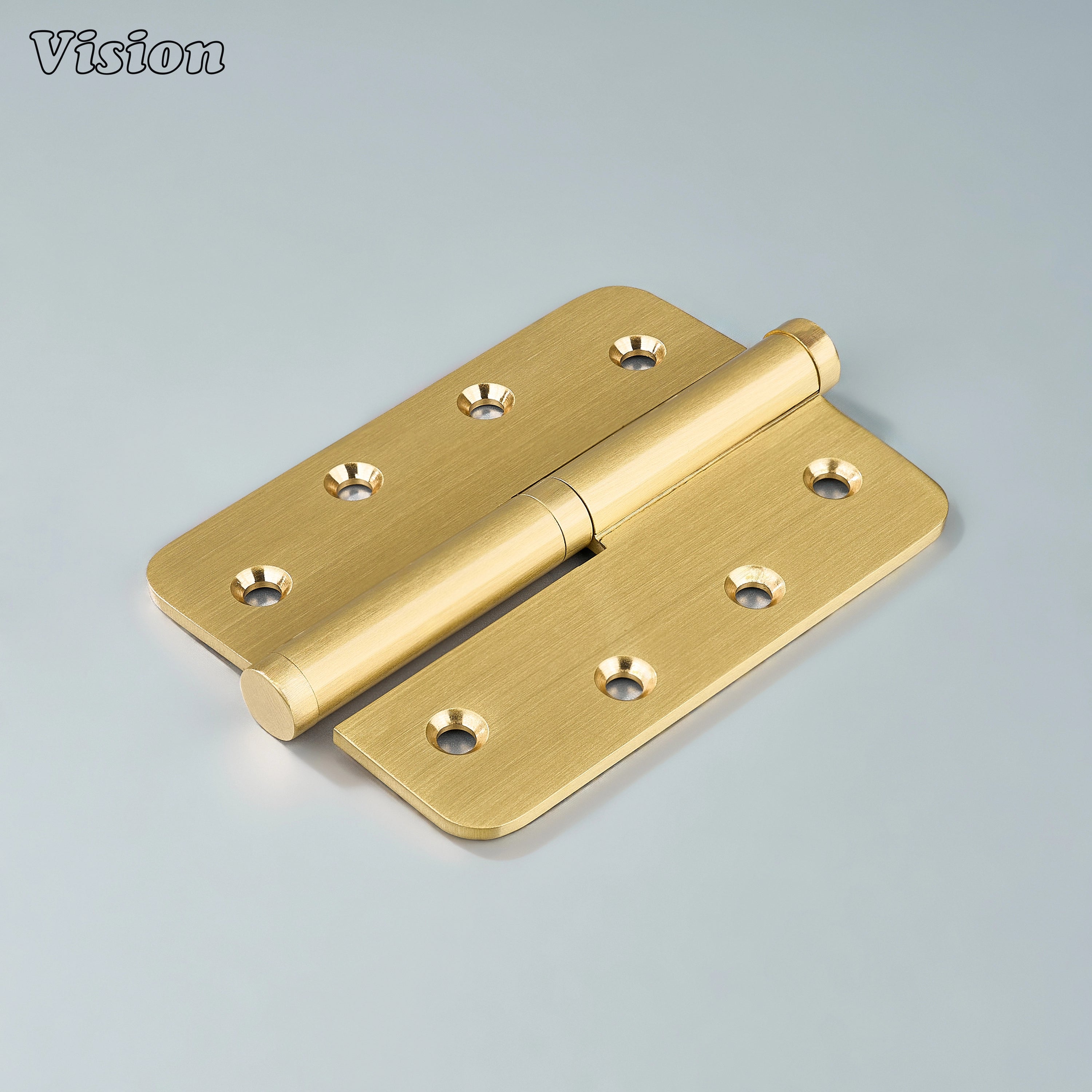 Gold lift-off rounded brass door hinge with detachable pin for interior doors and furniture applications