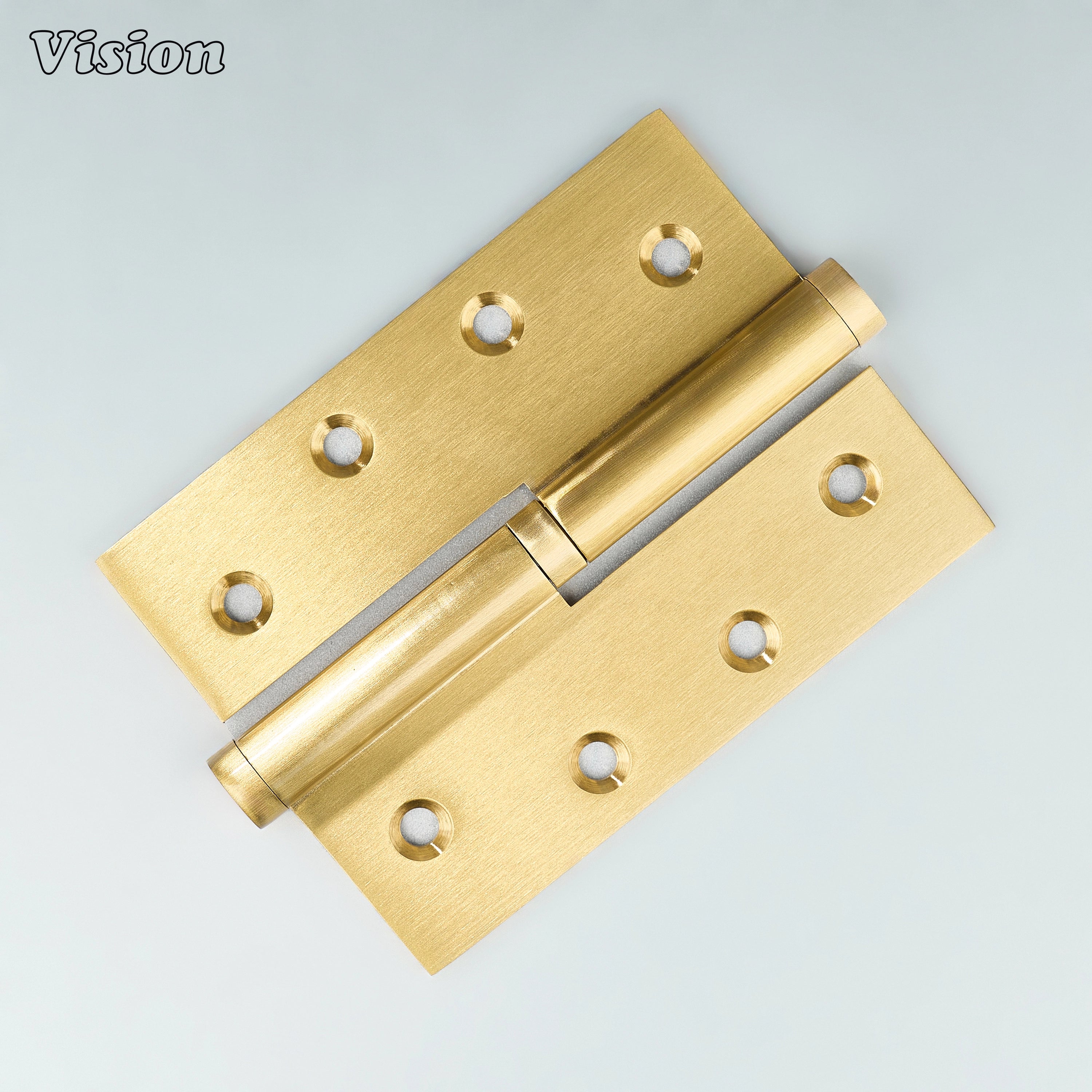 Gold solid brass lift-off rectangle door hinge installed on modern room doors