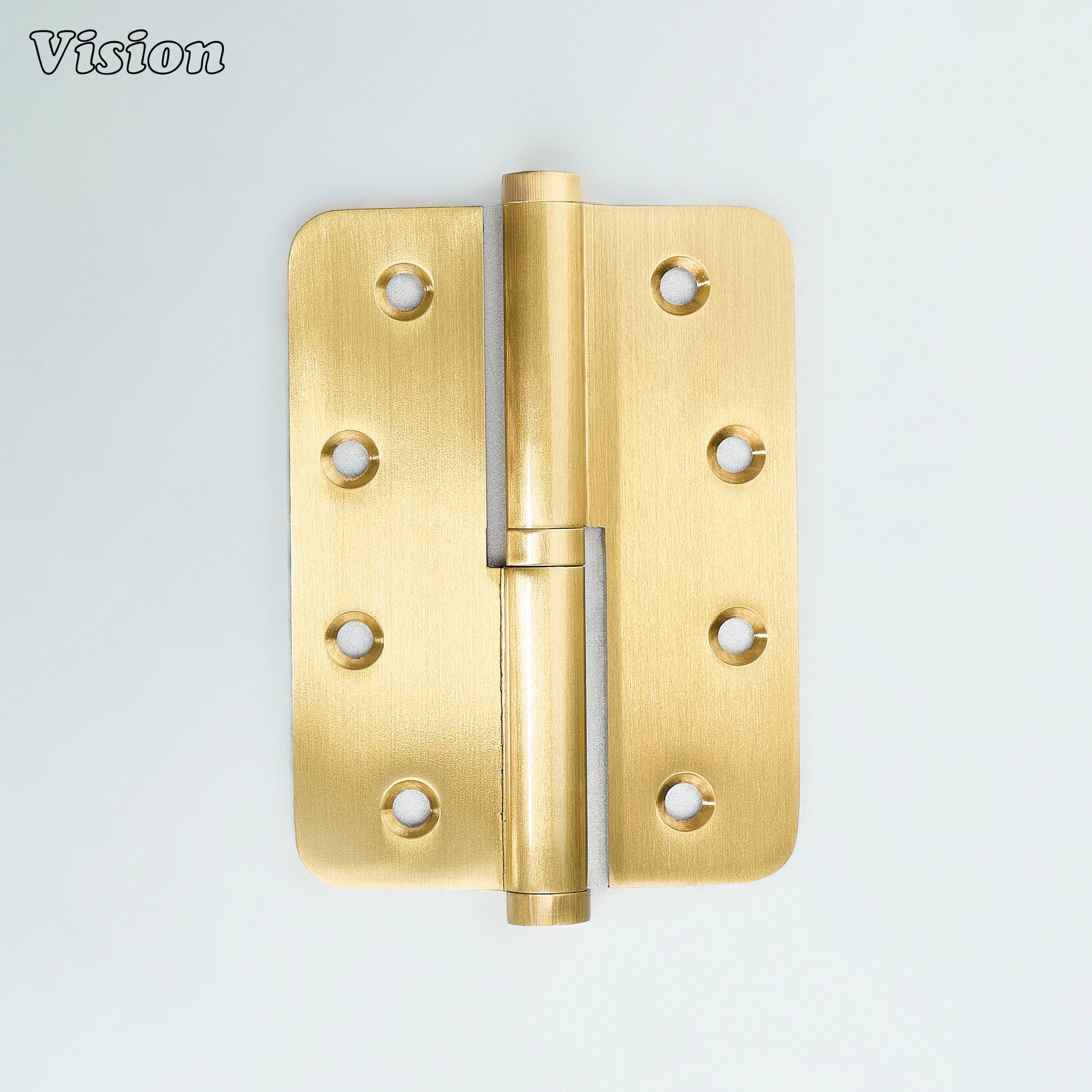 Gold detachable brass door hinge with soft curved edges for furniture and cabinet doors