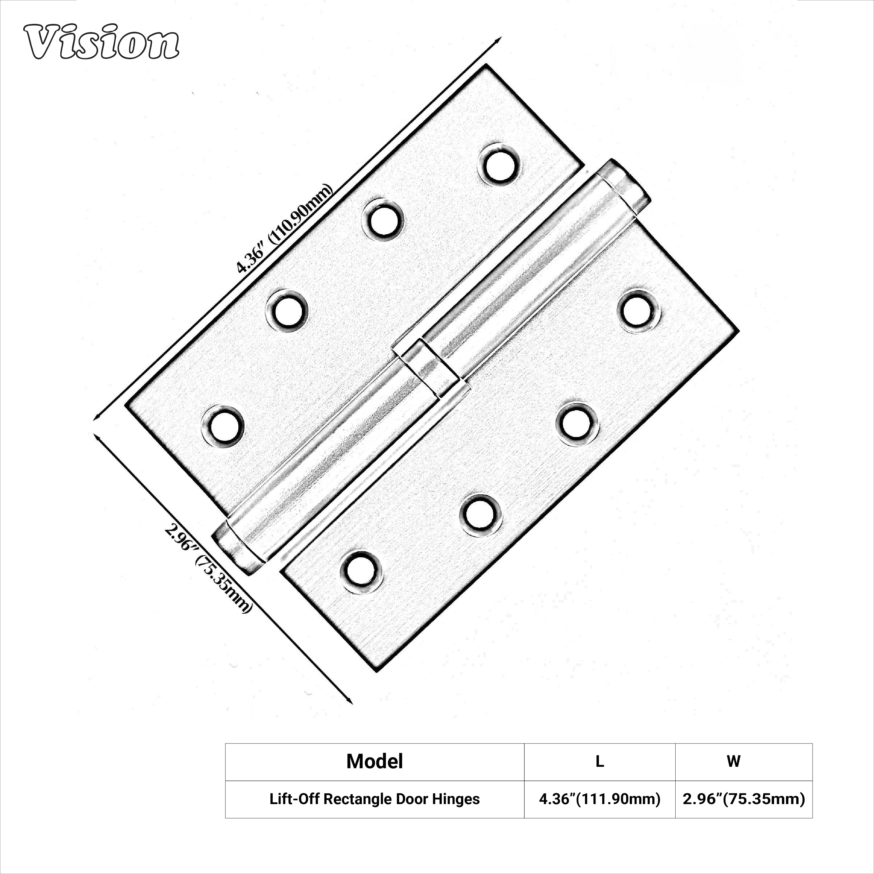 Silver solid brass lift-off hinge for contemporary door designs
