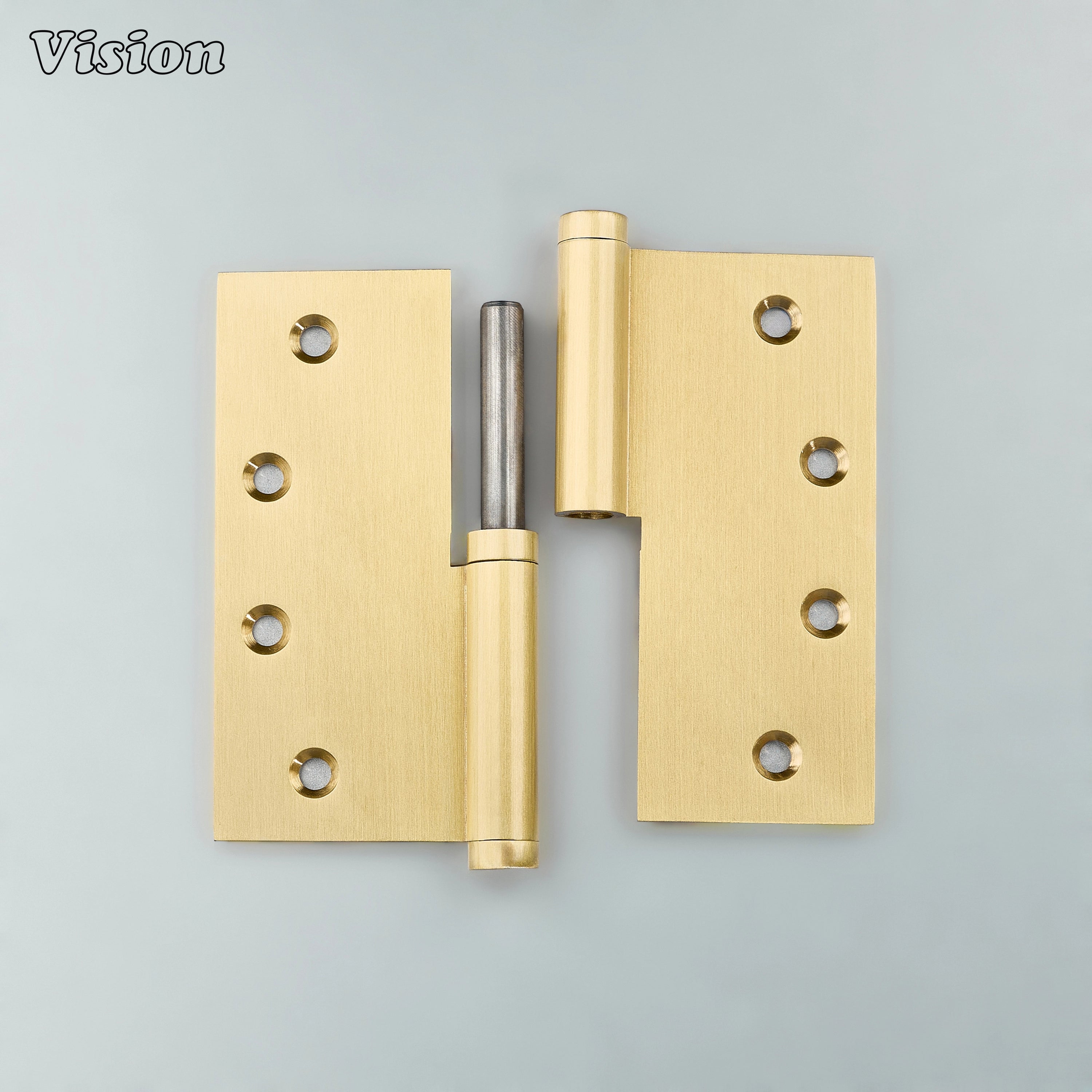 Lift-off style square door hinge in Gold finish with solid brass build for furniture panels