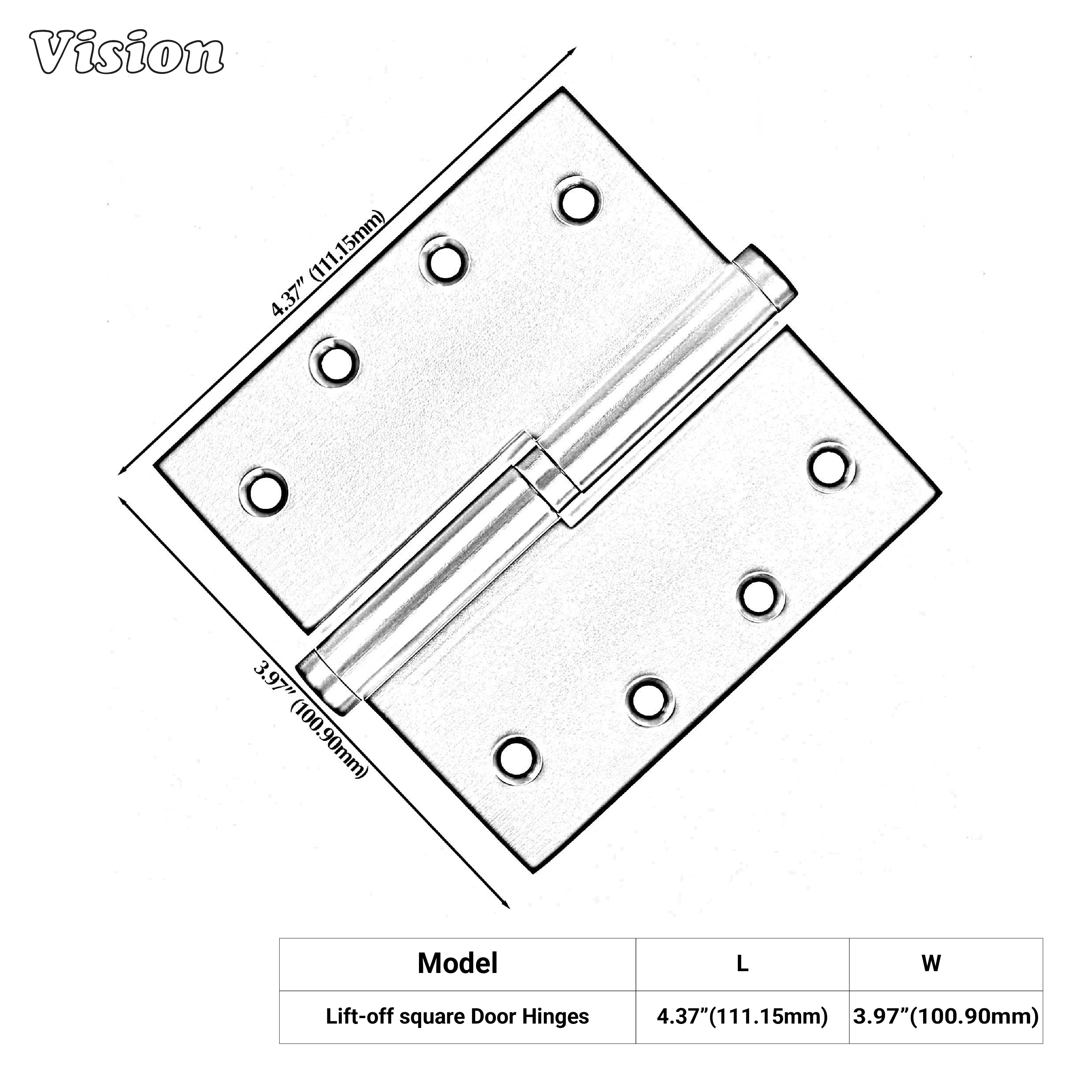Plain surface square brass hinge in Silver finish suitable for wooden doors