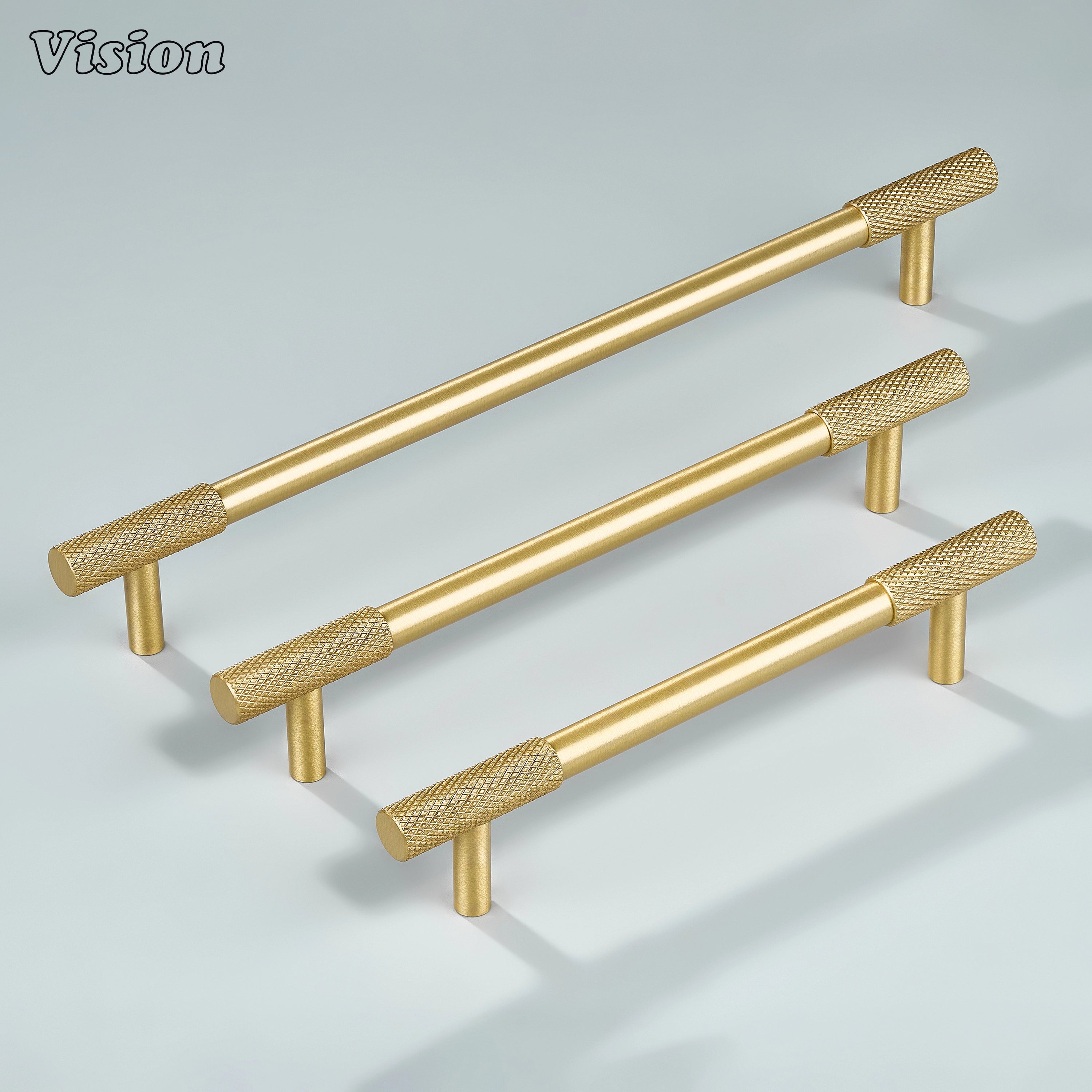 Solid brass Gold knurled cabinet handle by Vision Hardware