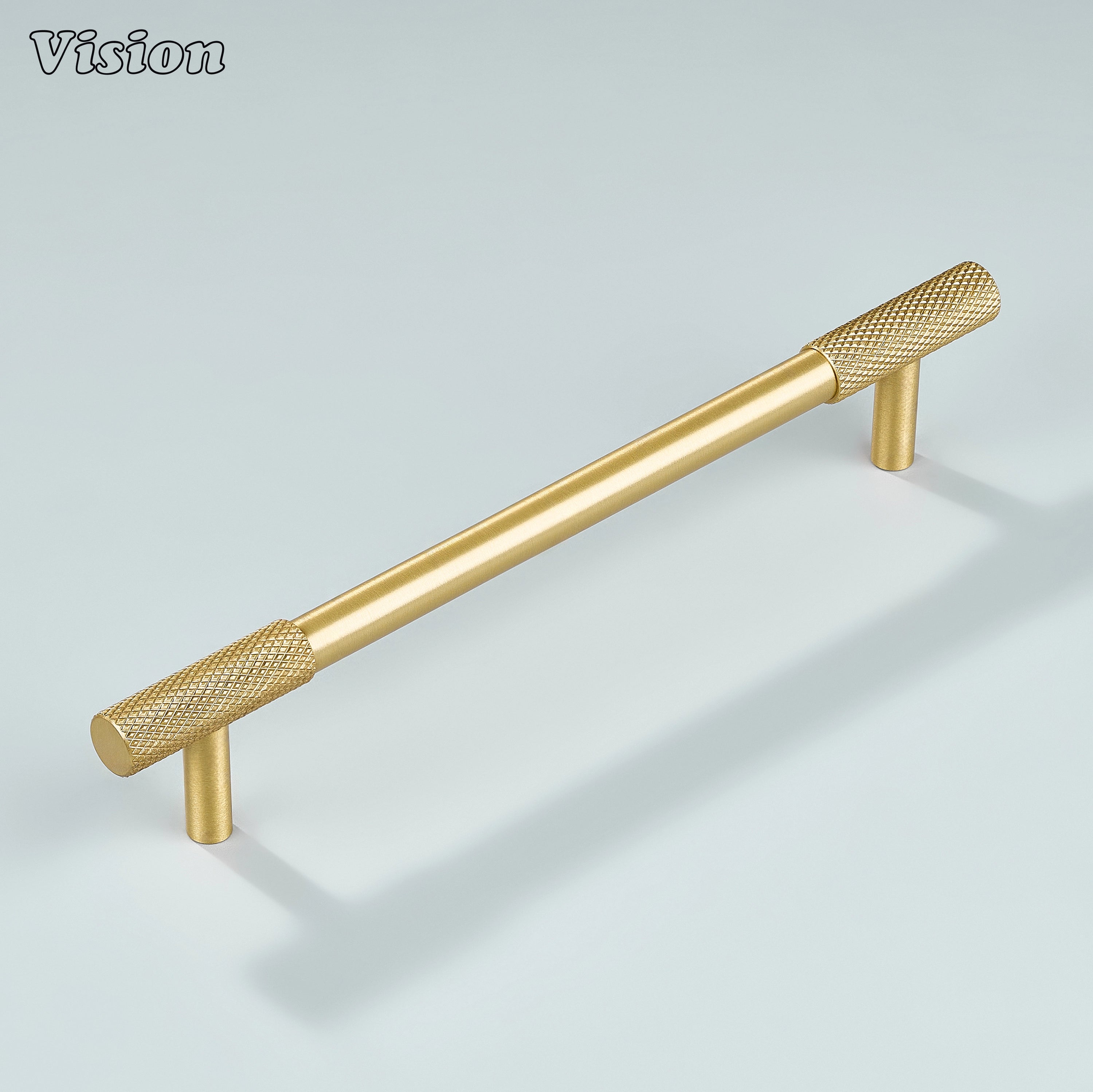 Modern Gold knurled cabinet handle front view