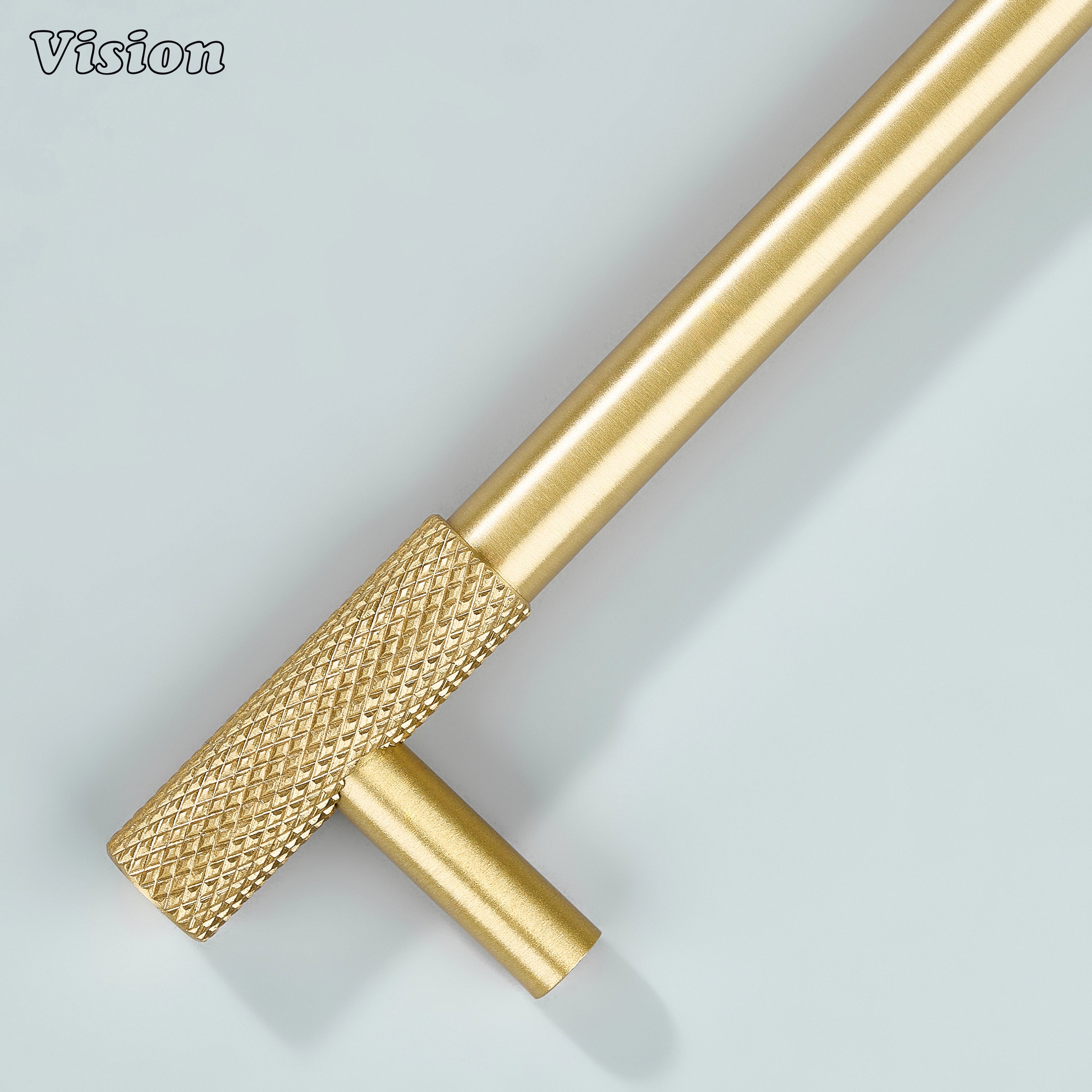 Contemporary Gold knurled cabinet pull in brass
