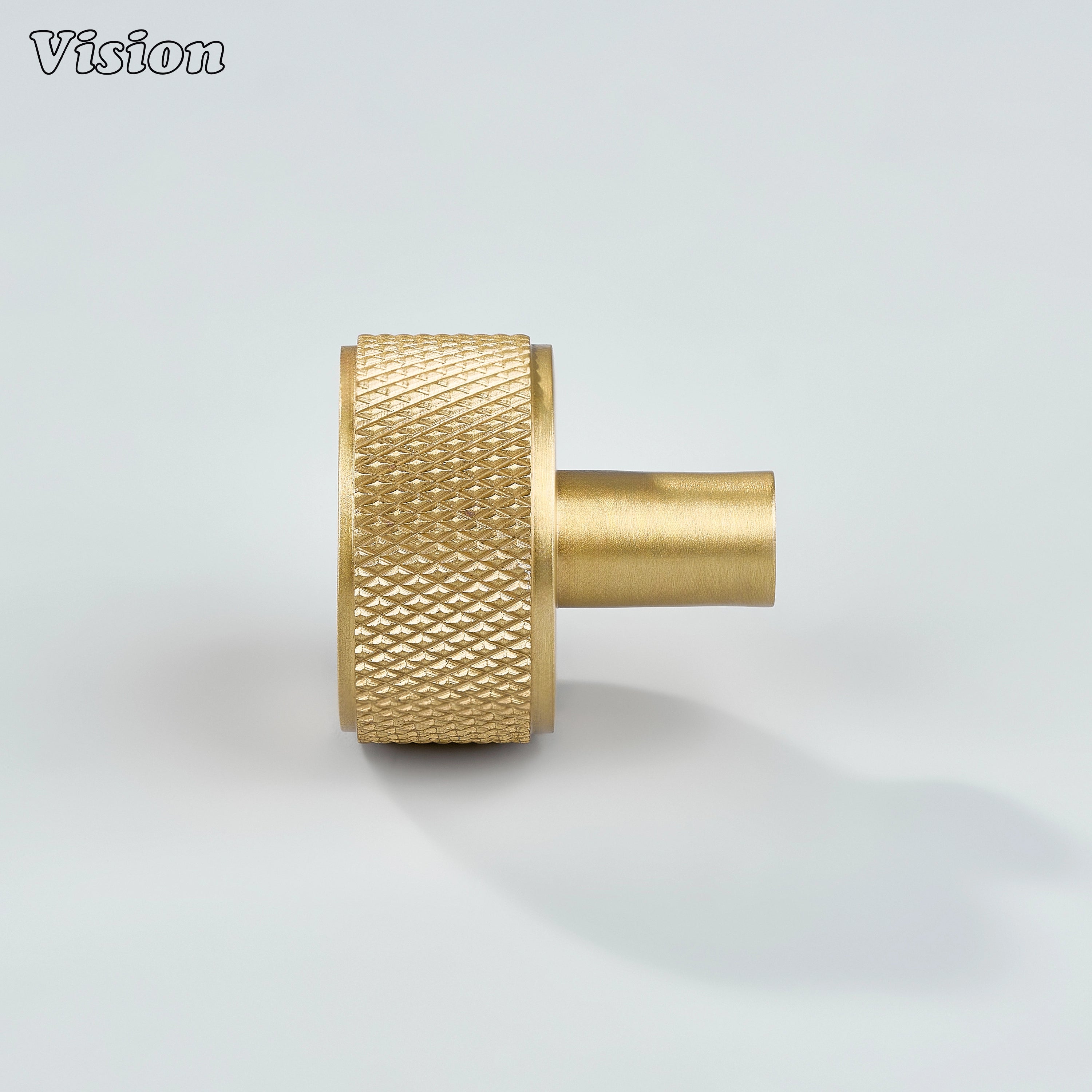 Gold brass round knob with ergonomic knurled grip for dresser drawers