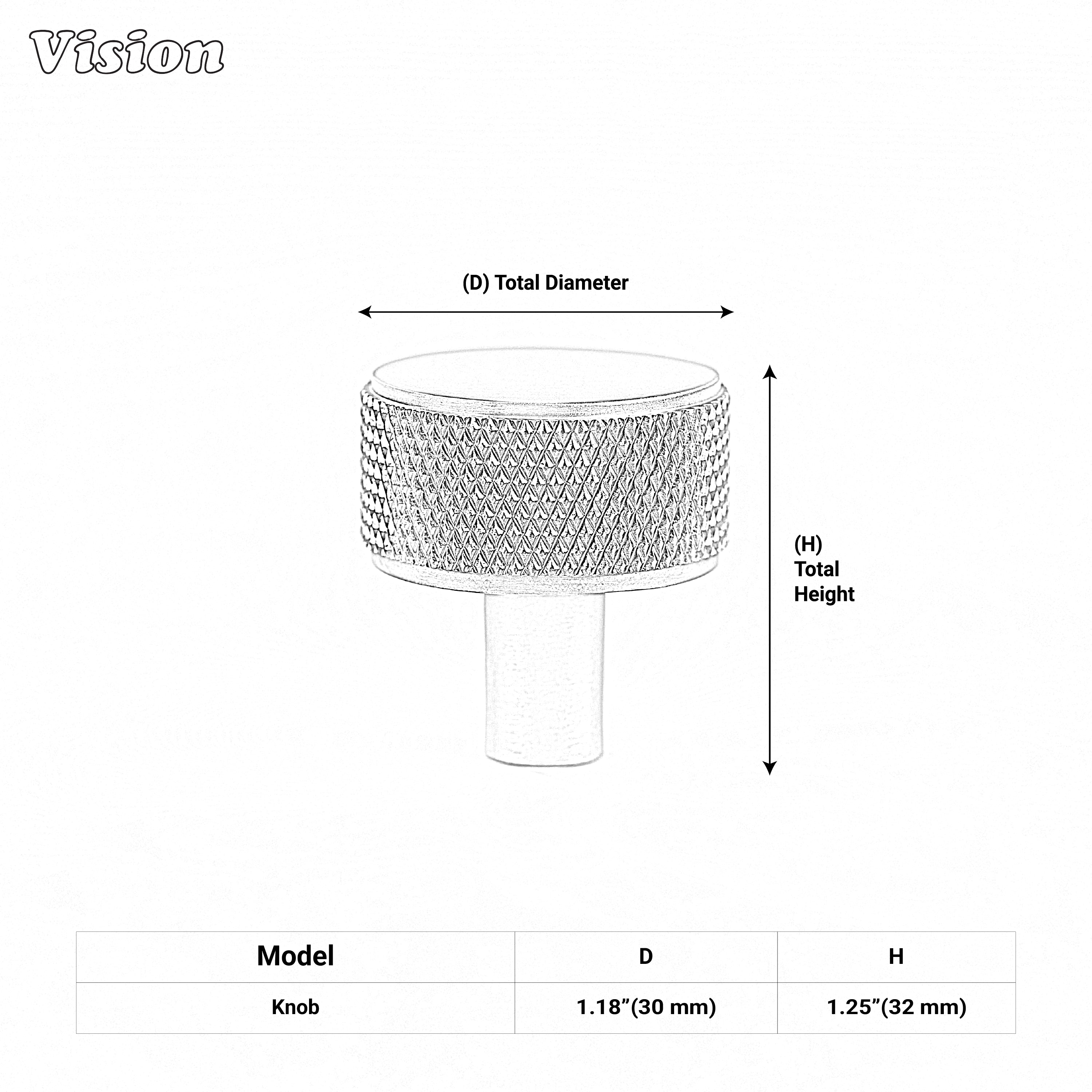 Gold round brass cabinet knob with textured grip and cylinder base for home furniture