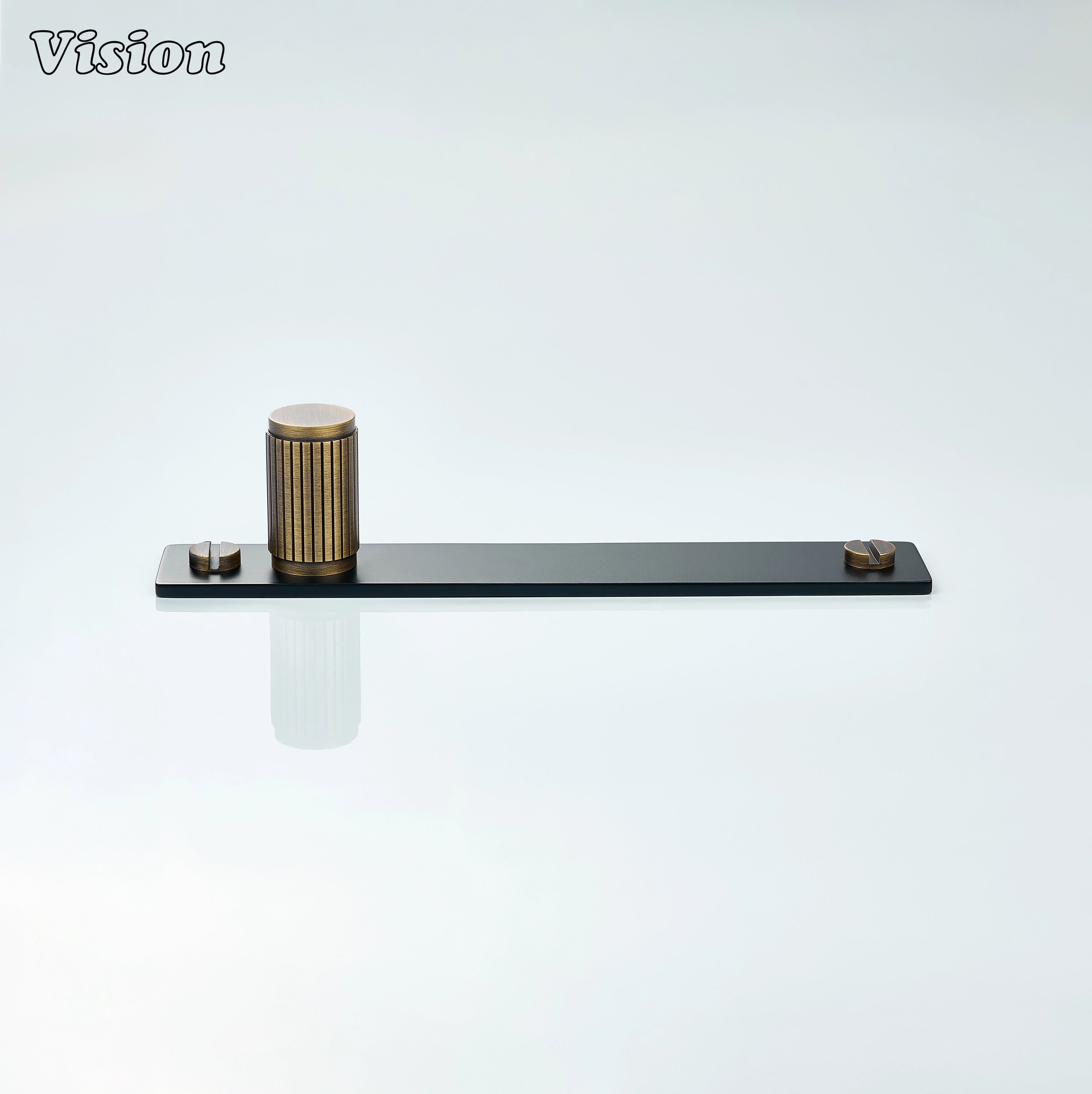 Antique Bronze and Black brass cabinet knob with linear profile cylinder and flat backplate for drawers